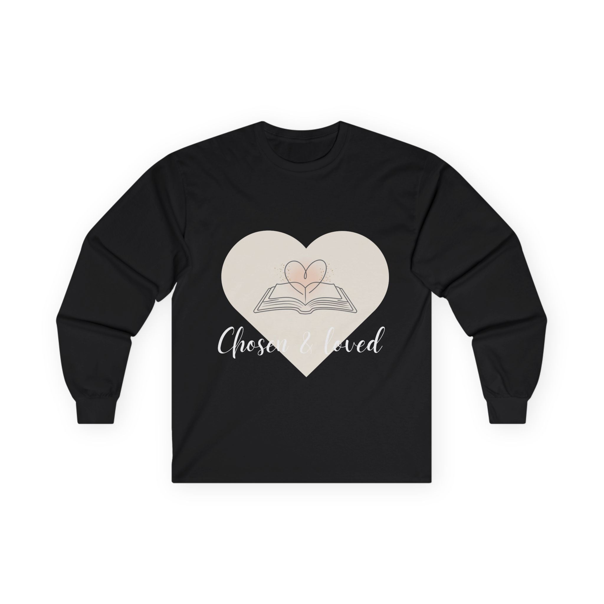 Chosen & Loved Long Sleeve Tee, Inspirational Shirt, Faith-Based Apparel, Mother's Day Gift, Heartwarming Gift, Everyday Wear - Dark Colors