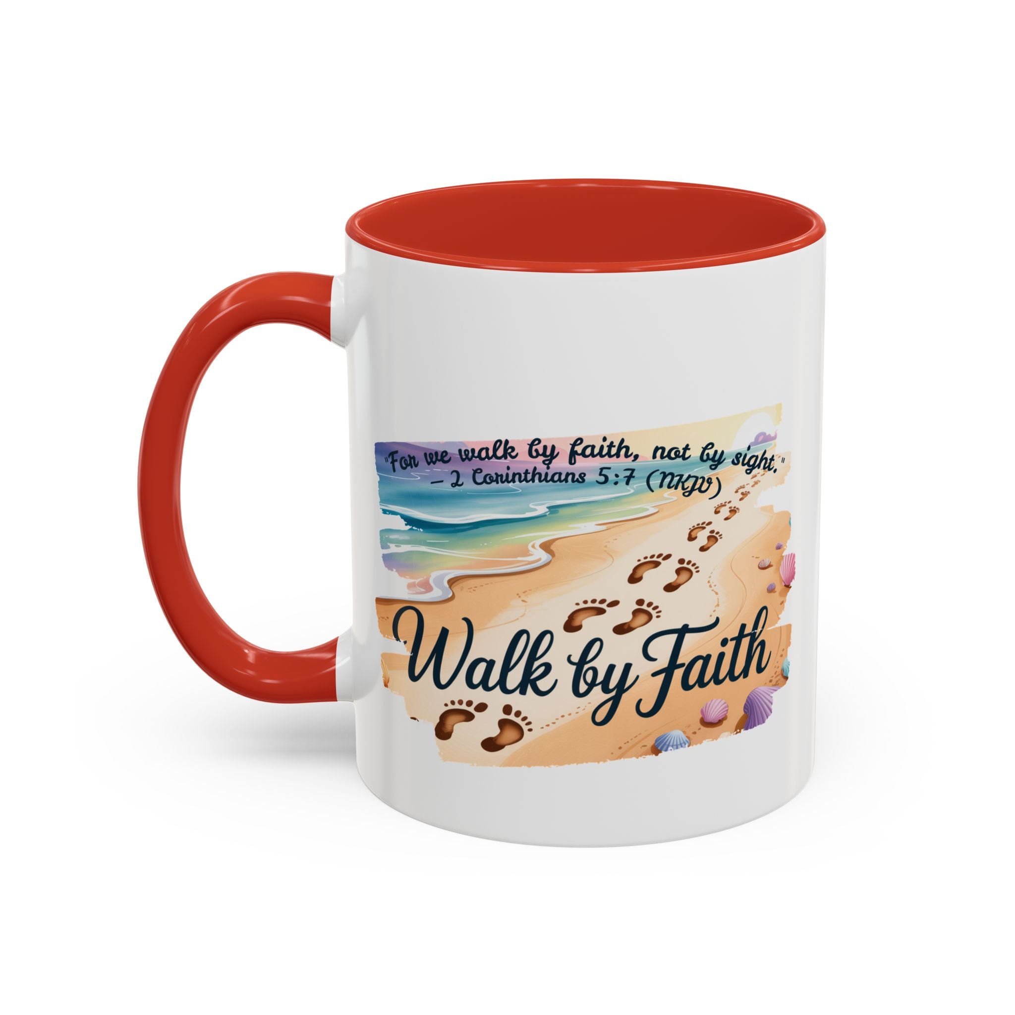Walk by Faith Inspirational Coffee Mug, Motivational Drinkware, Faith Mug, Beach-Themed Cup, Perfect Gift for Friends