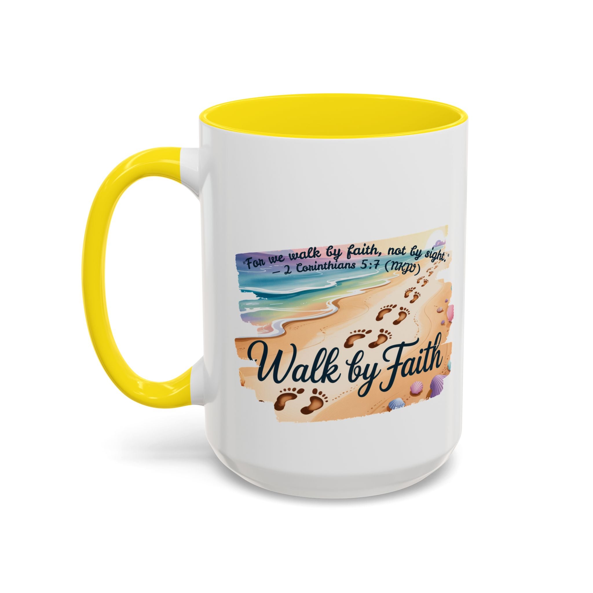 Walk by Faith Inspirational Coffee Mug, Motivational Drinkware, Faith Mug, Beach-Themed Cup, Perfect Gift for Friends
