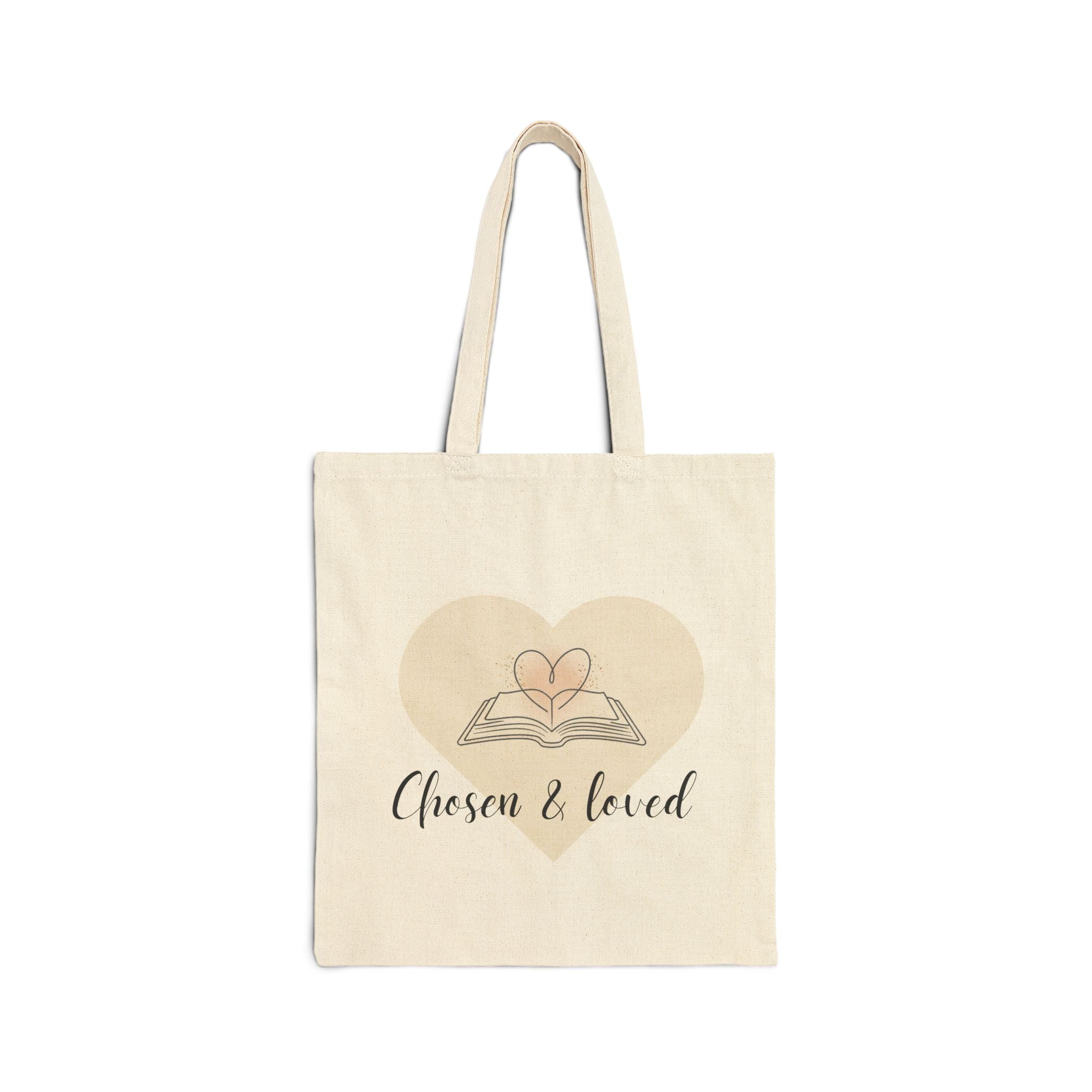 Chosen & Loved Canvas Tote Bag, Inspirational Book Lover Gift, Eco-Friendly Reusable Bag, Cute Beach Tote, Mother's Day Gift