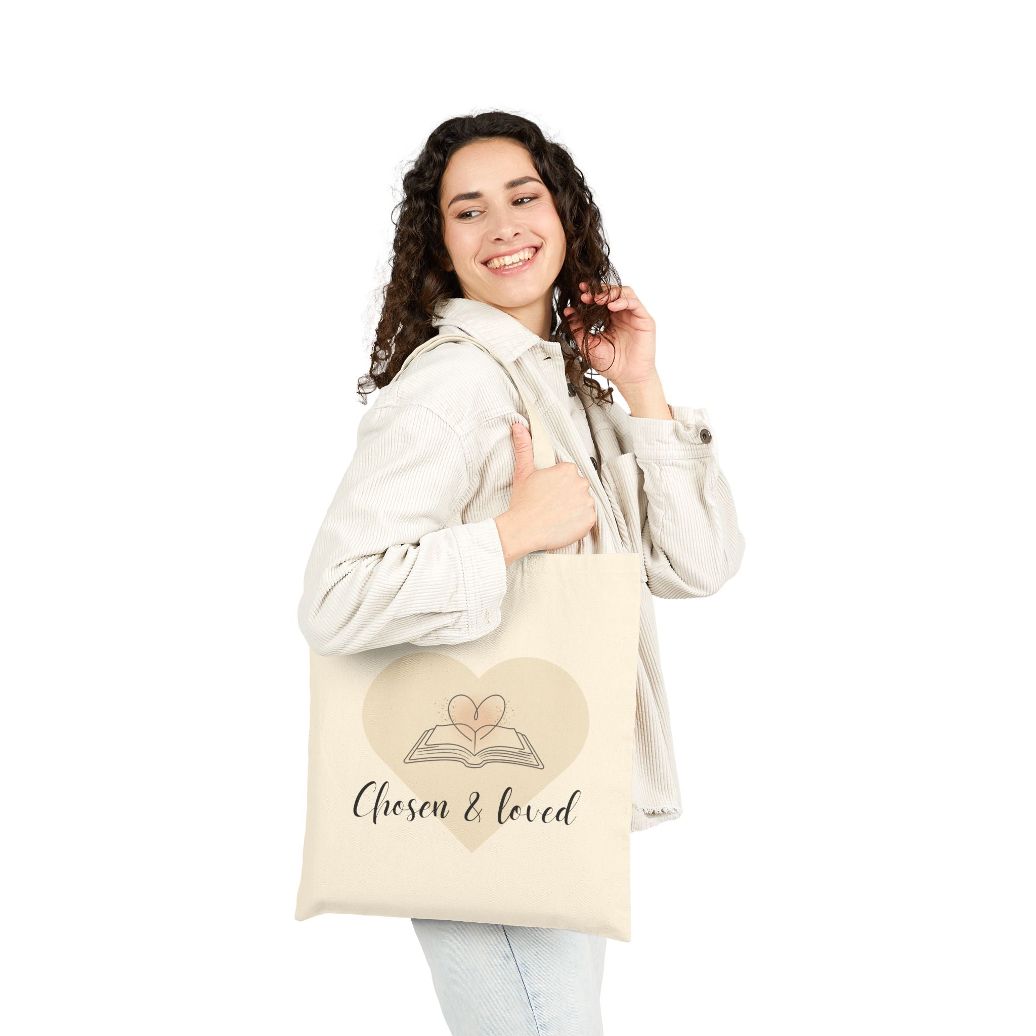 Chosen & Loved Canvas Tote Bag, Inspirational Book Lover Gift, Eco-Friendly Reusable Bag, Cute Beach Tote, Mother's Day Gift