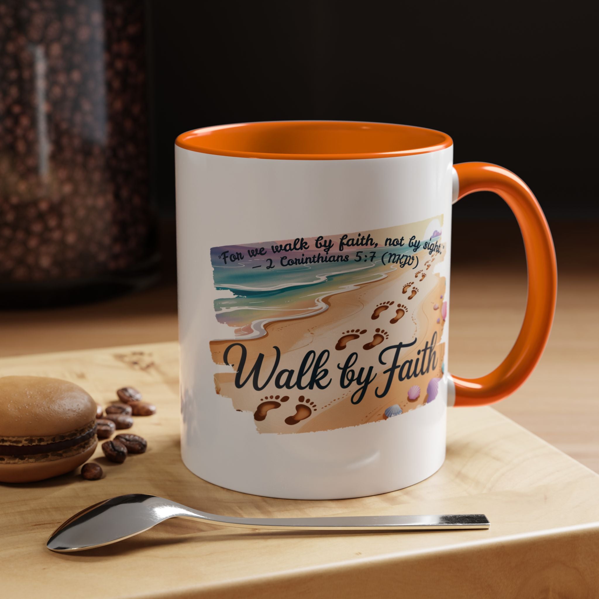 Walk by Faith Inspirational Coffee Mug, Motivational Drinkware, Faith Mug, Beach-Themed Cup, Perfect Gift for Friends