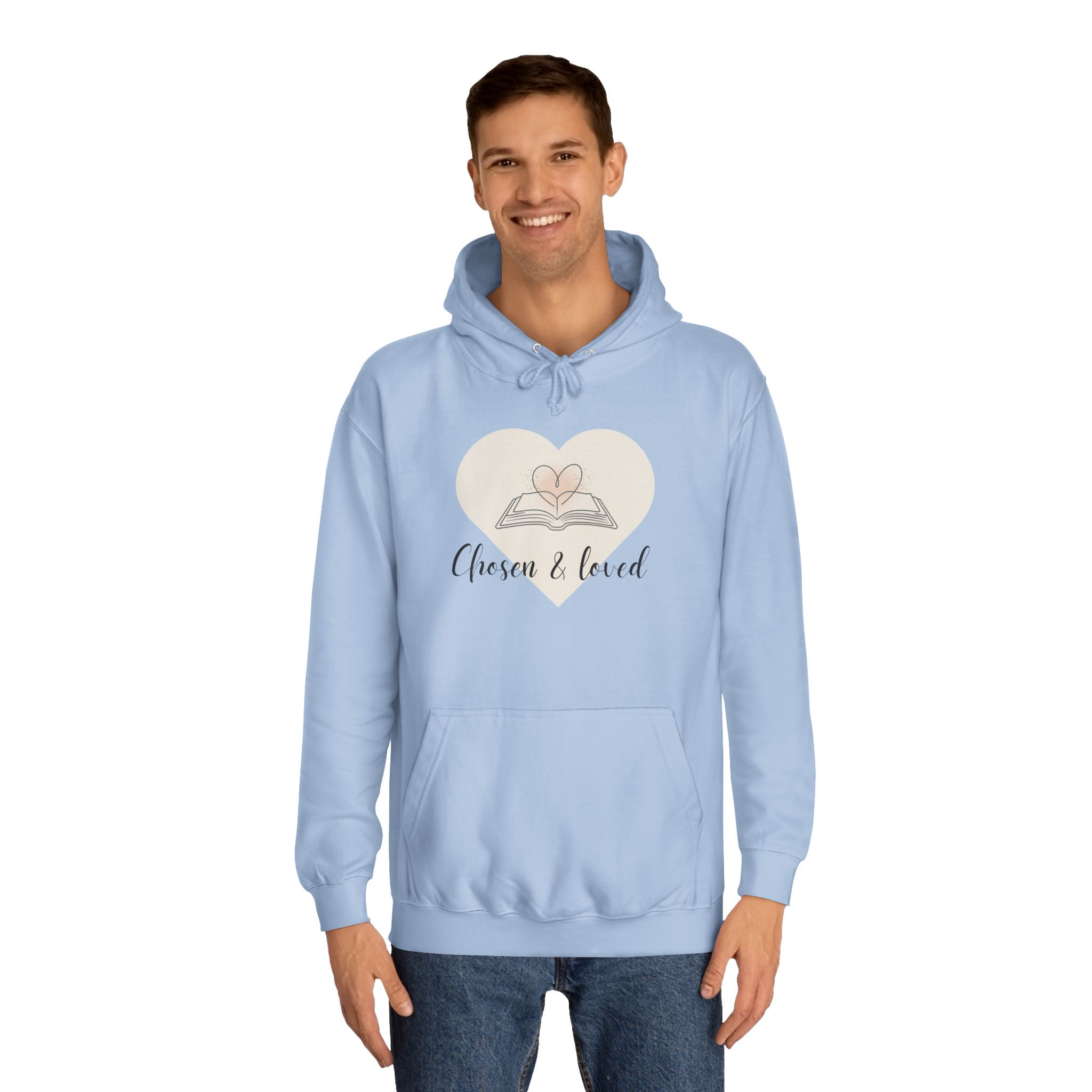Chosen & Loved Cozy Reading Hoodie, Unisex College Apparel, Relaxed Style Sweatshirt - Light Colors