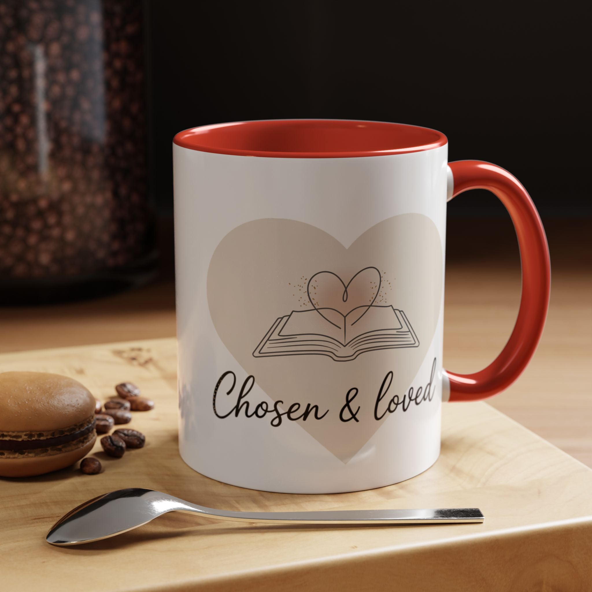 Chosen & Loved Accent Coffee Mug - Inspirational Gift, Heartwarming Mug, Cozy Beverage Cup, Perfect for Readers, Warm Reminder