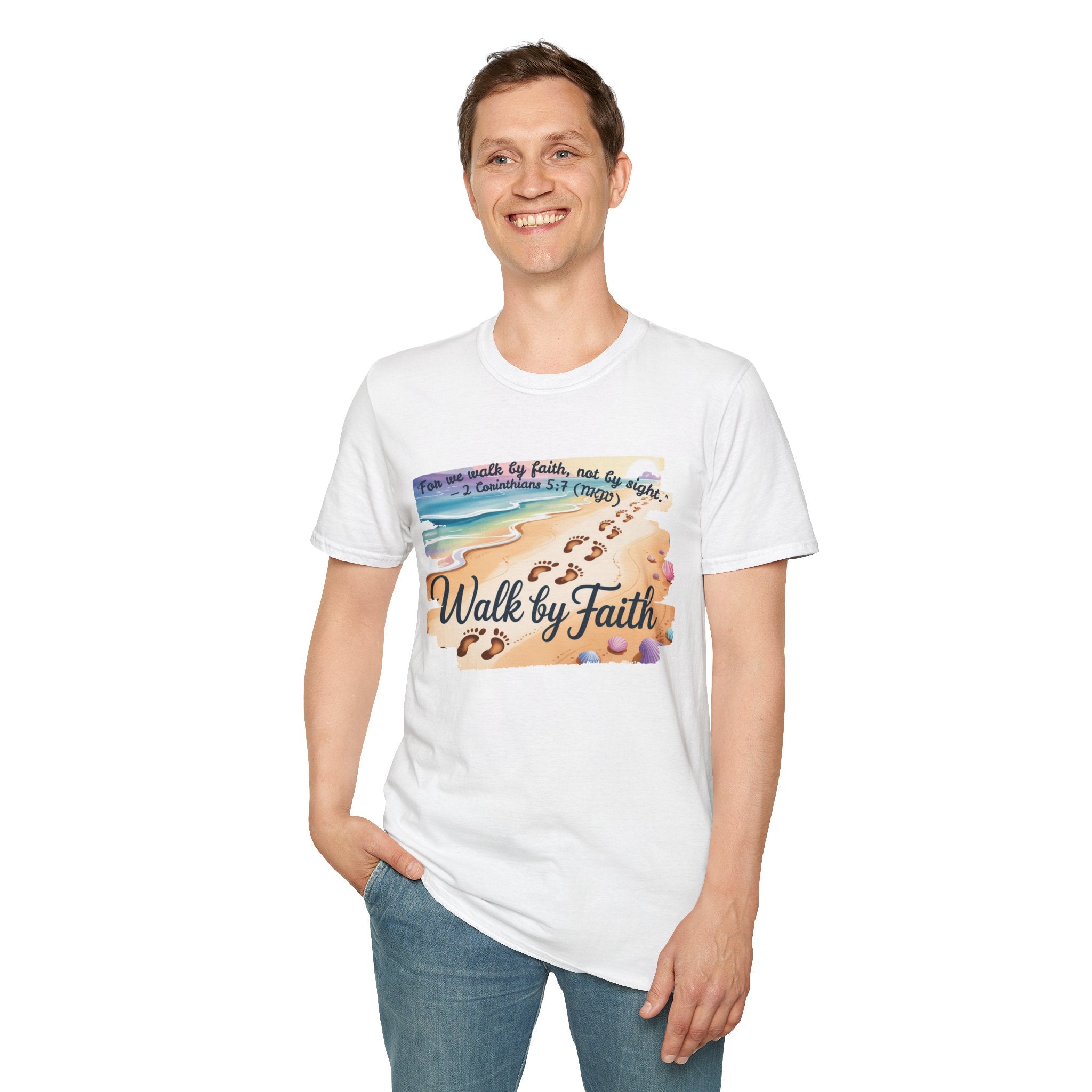 Walk by Faith Inspirational T-Shirt, Christian Apparel, Beach Vibe Tee, Casual Summer Wear, Gift for Believers
