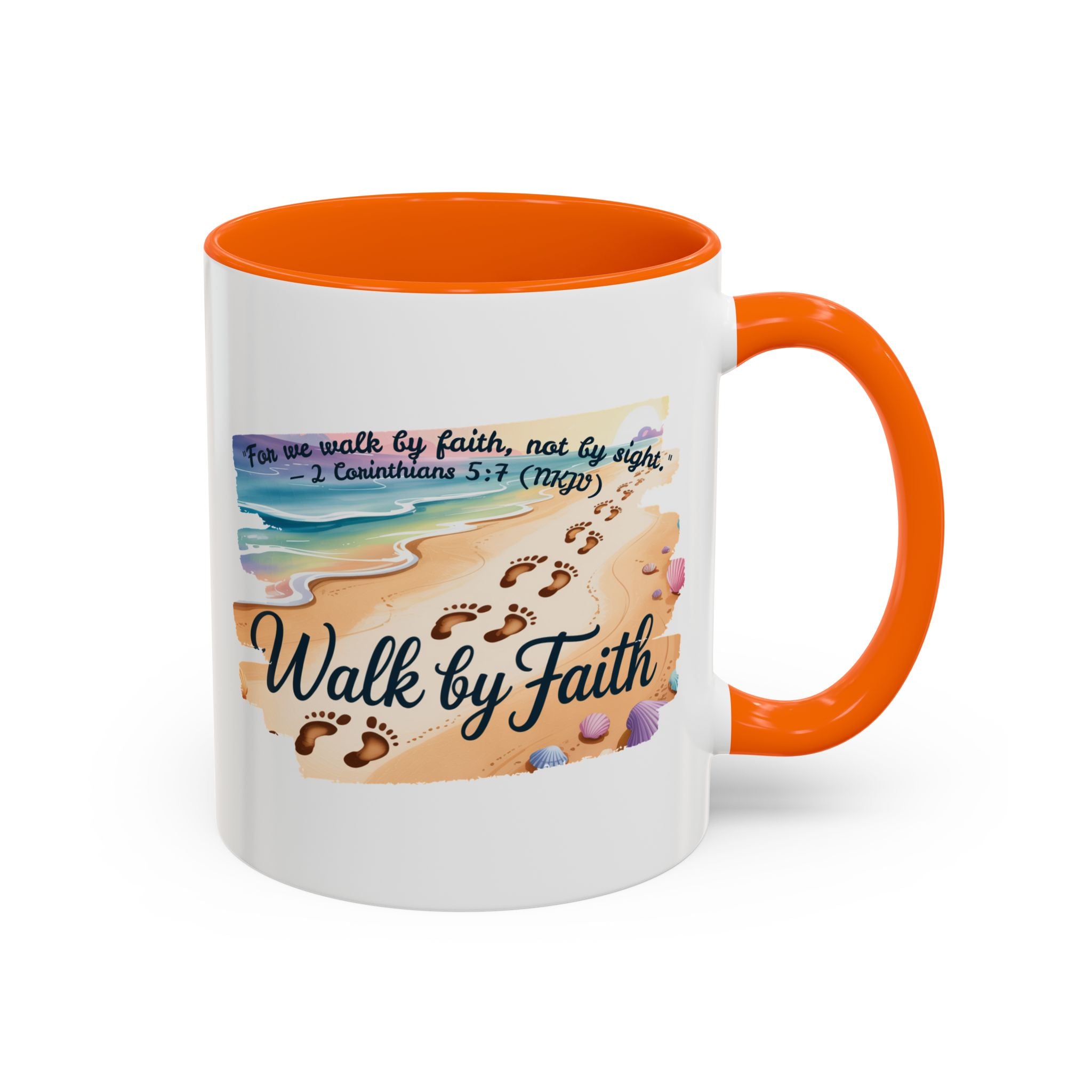 Walk by Faith Inspirational Coffee Mug, Motivational Drinkware, Faith Mug, Beach-Themed Cup, Perfect Gift for Friends