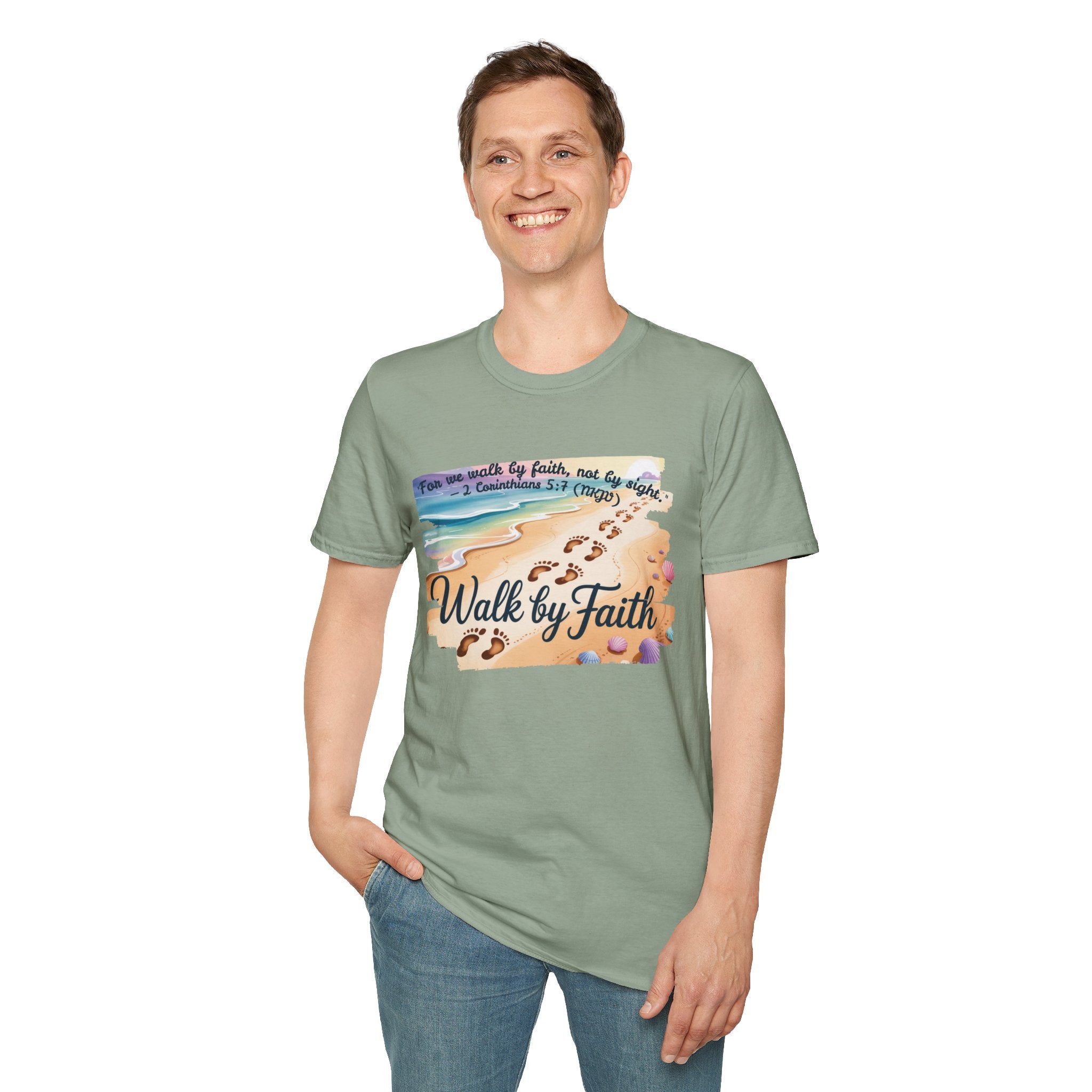 Walk by Faith Inspirational T-Shirt, Christian Apparel, Beach Vibe Tee, Casual Summer Wear, Gift for Believers