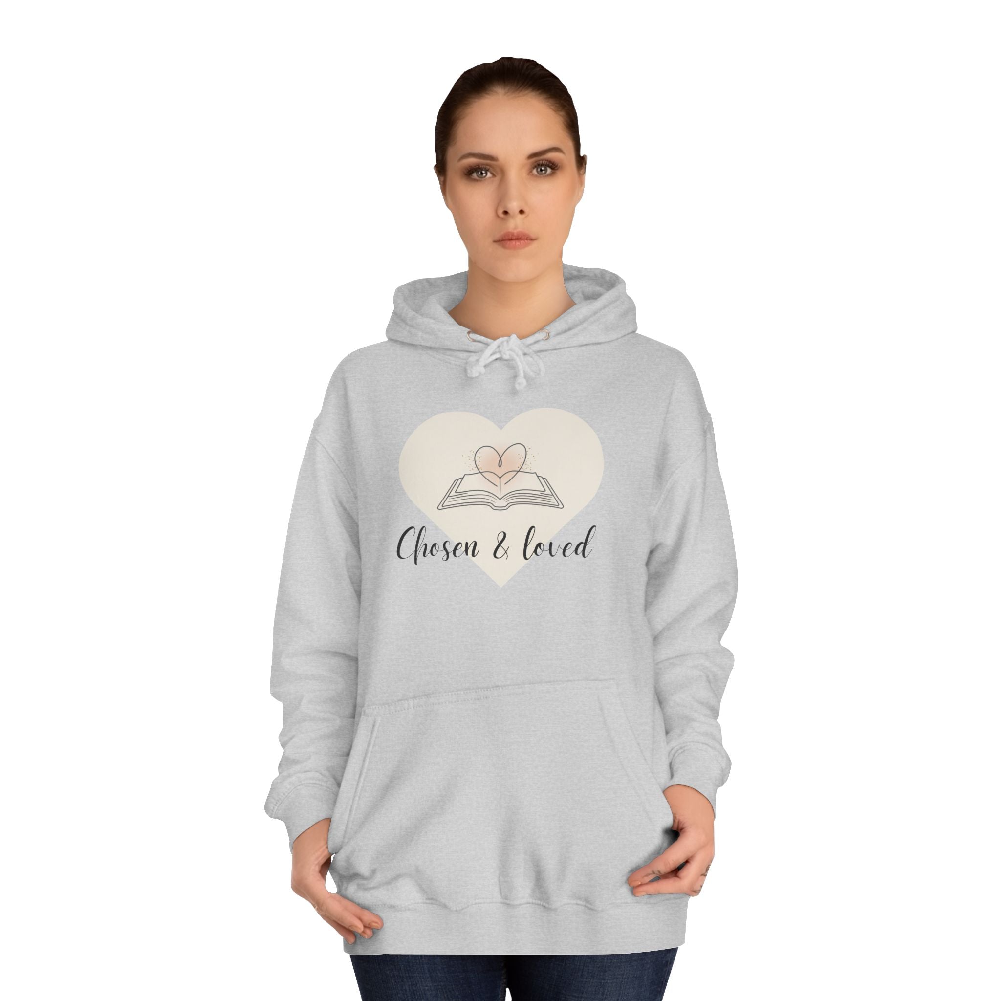 Chosen & Loved Cozy Reading Hoodie, Unisex College Apparel, Relaxed Style Sweatshirt - Light Colors