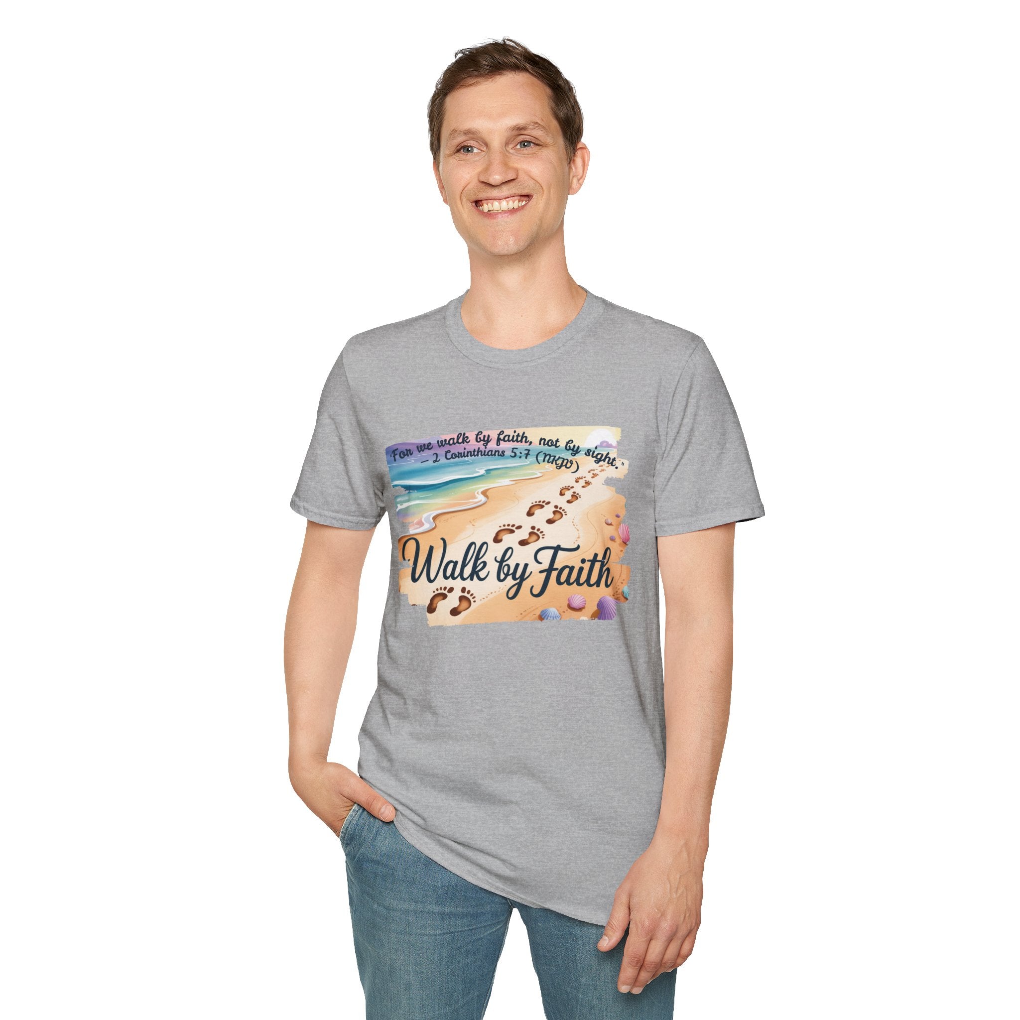 Walk by Faith Inspirational T-Shirt, Christian Apparel, Beach Vibe Tee, Casual Summer Wear, Gift for Believers