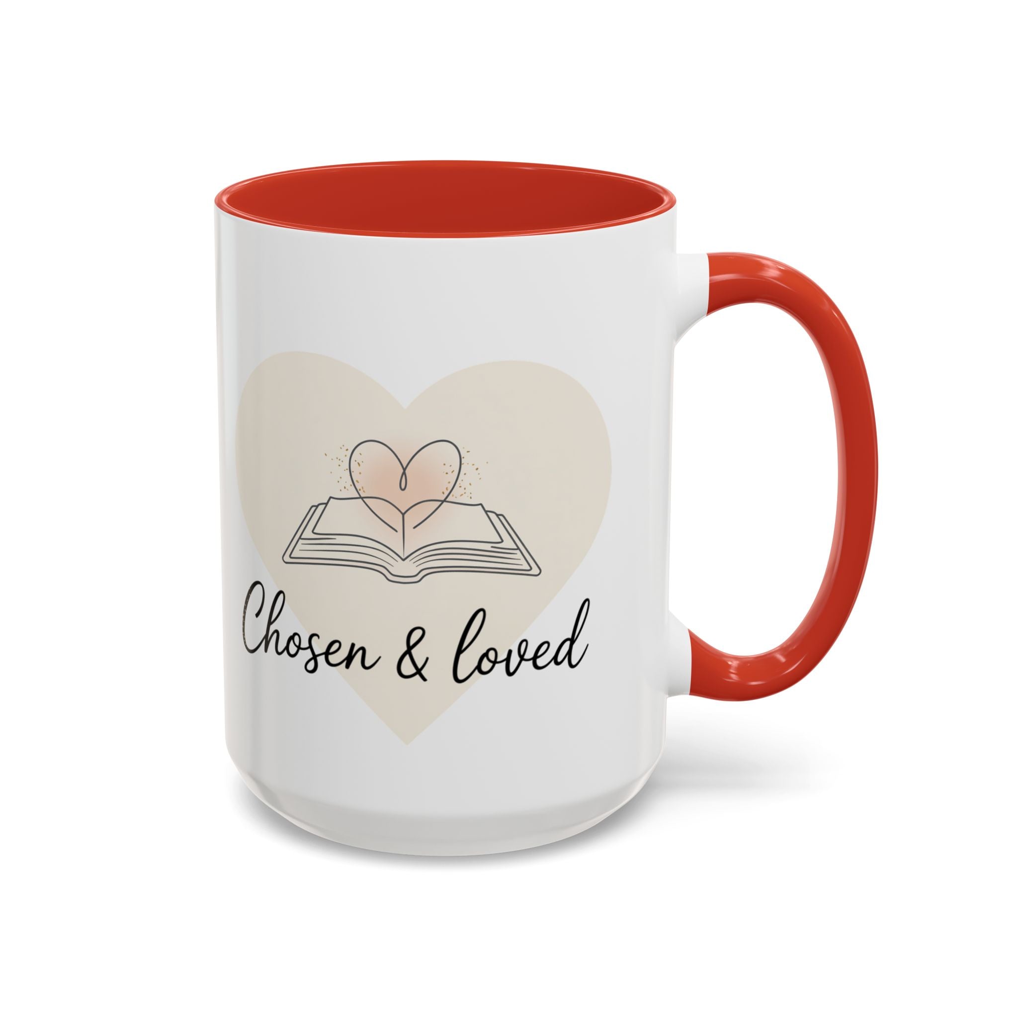 Chosen & Loved Accent Coffee Mug - Inspirational Gift, Heartwarming Mug, Cozy Beverage Cup, Perfect for Readers, Warm Reminder
