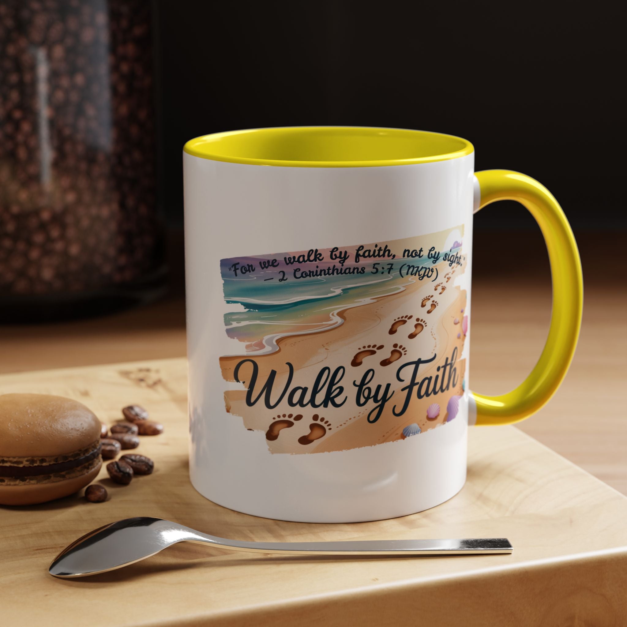 Walk by Faith Inspirational Coffee Mug, Motivational Drinkware, Faith Mug, Beach-Themed Cup, Perfect Gift for Friends