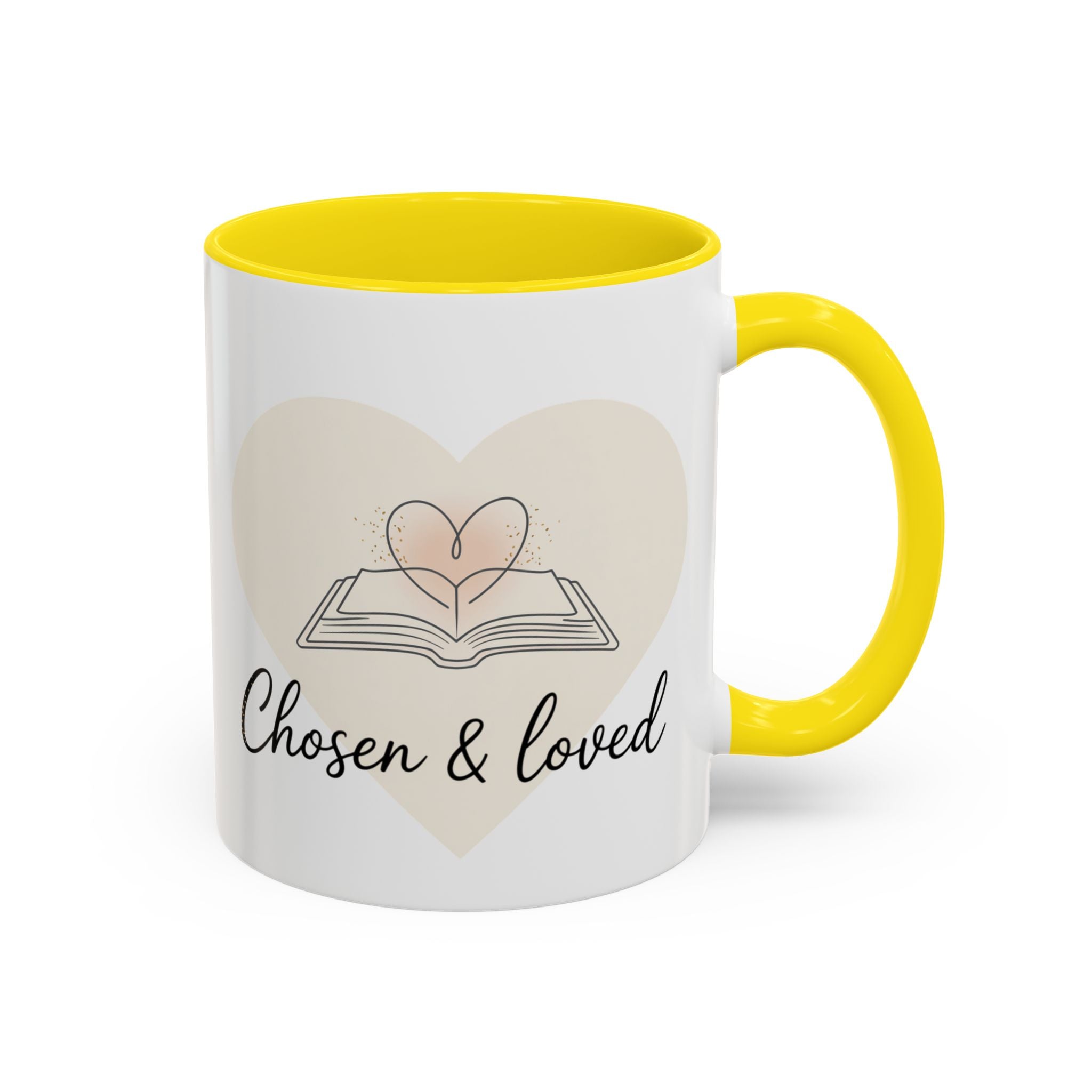 Chosen & Loved Accent Coffee Mug - Inspirational Gift, Heartwarming Mug, Cozy Beverage Cup, Perfect for Readers, Warm Reminder