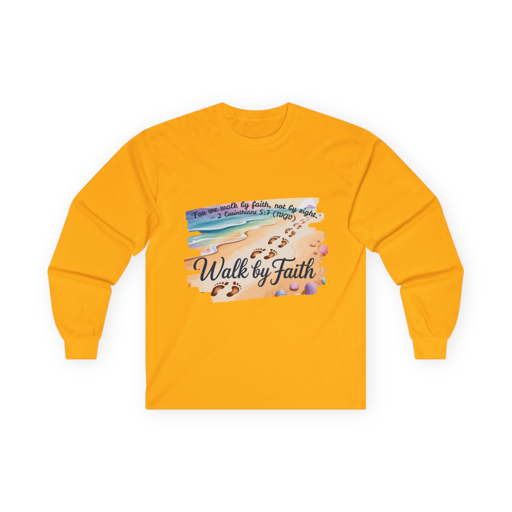 Walk by Faith Long Sleeve Tee with Inspirational Design, Faith Apparel, Spiritual Gift, Beach Vibes Shirt, Cozy Everyday Wear