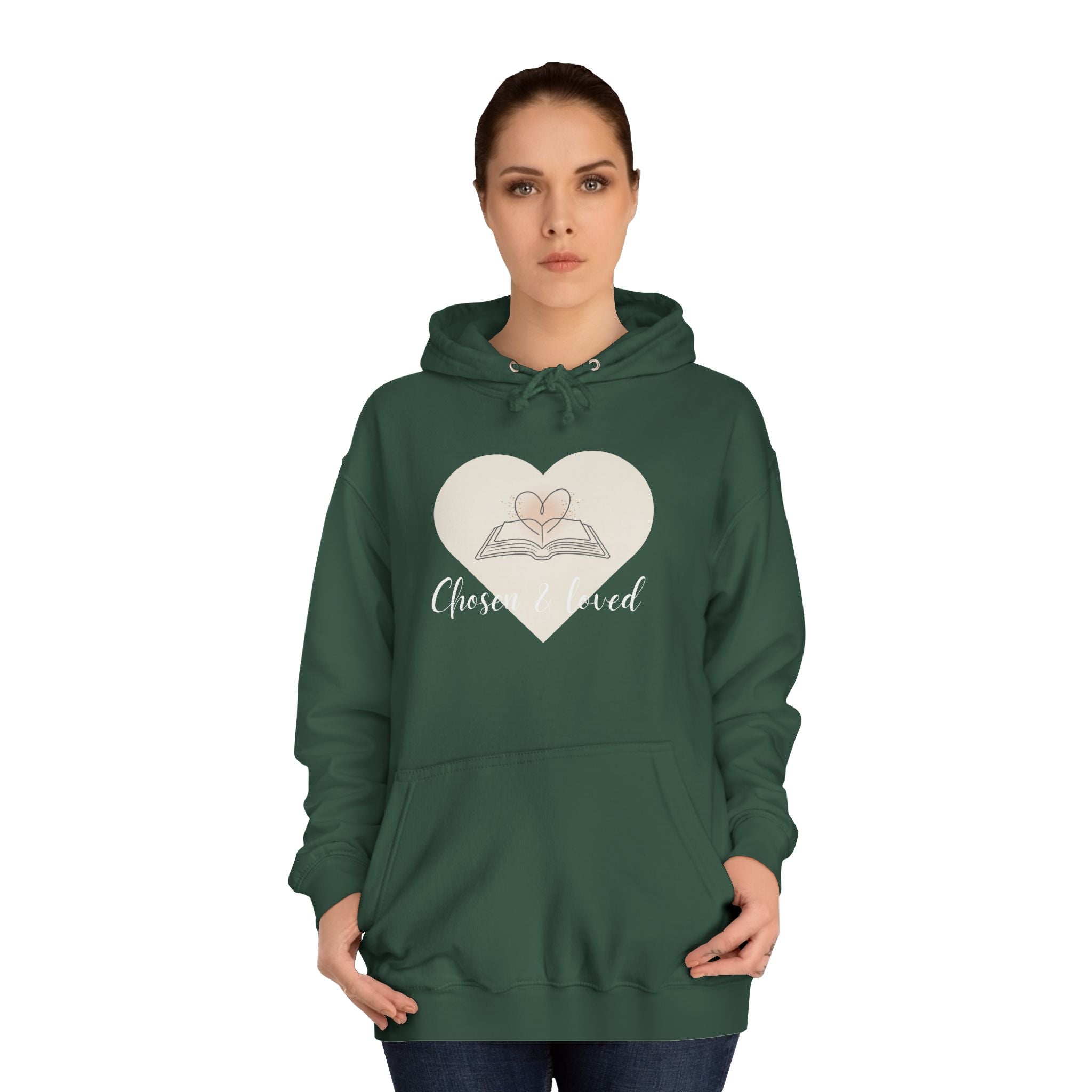 Chosen & Loved Cozy Reading Hoodie, Unisex College Apparel, Relaxed Style Sweatshirt - Dark Colors