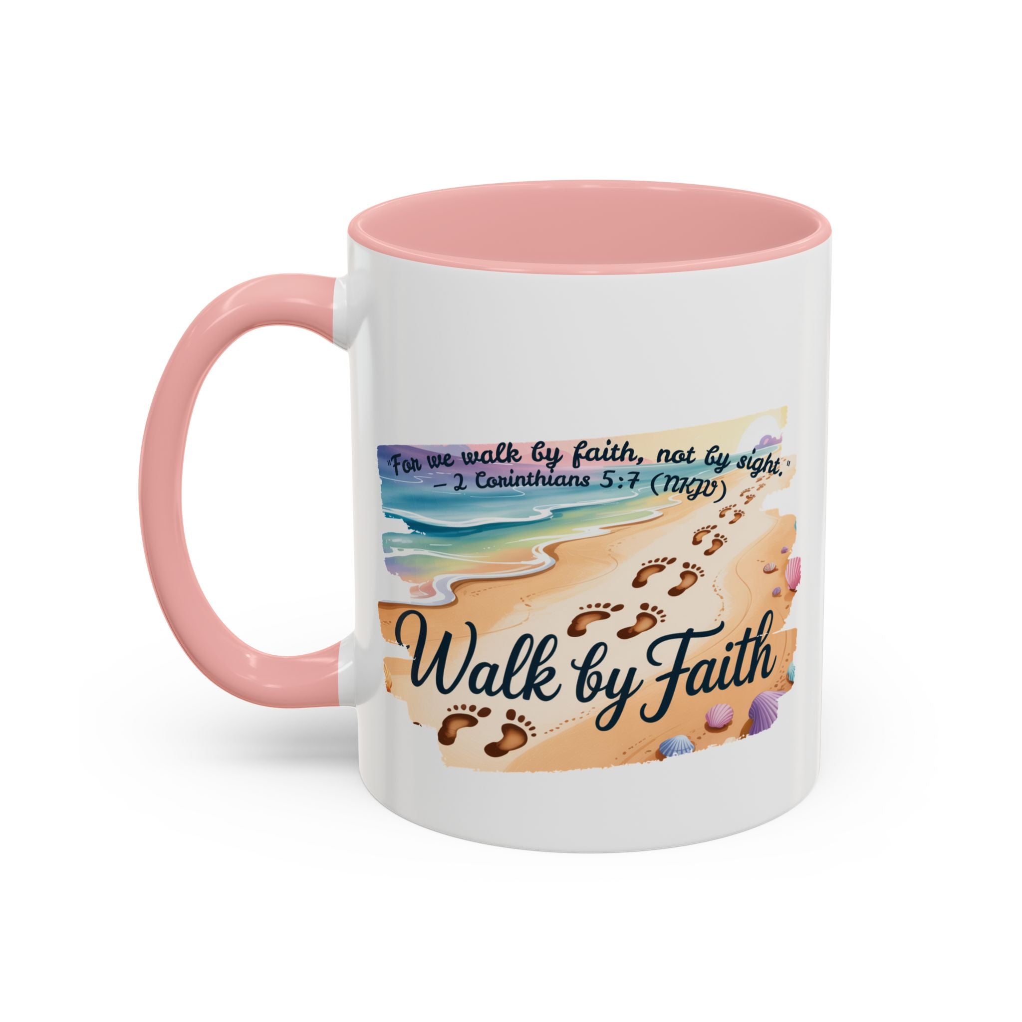 Walk by Faith Inspirational Coffee Mug, Motivational Drinkware, Faith Mug, Beach-Themed Cup, Perfect Gift for Friends