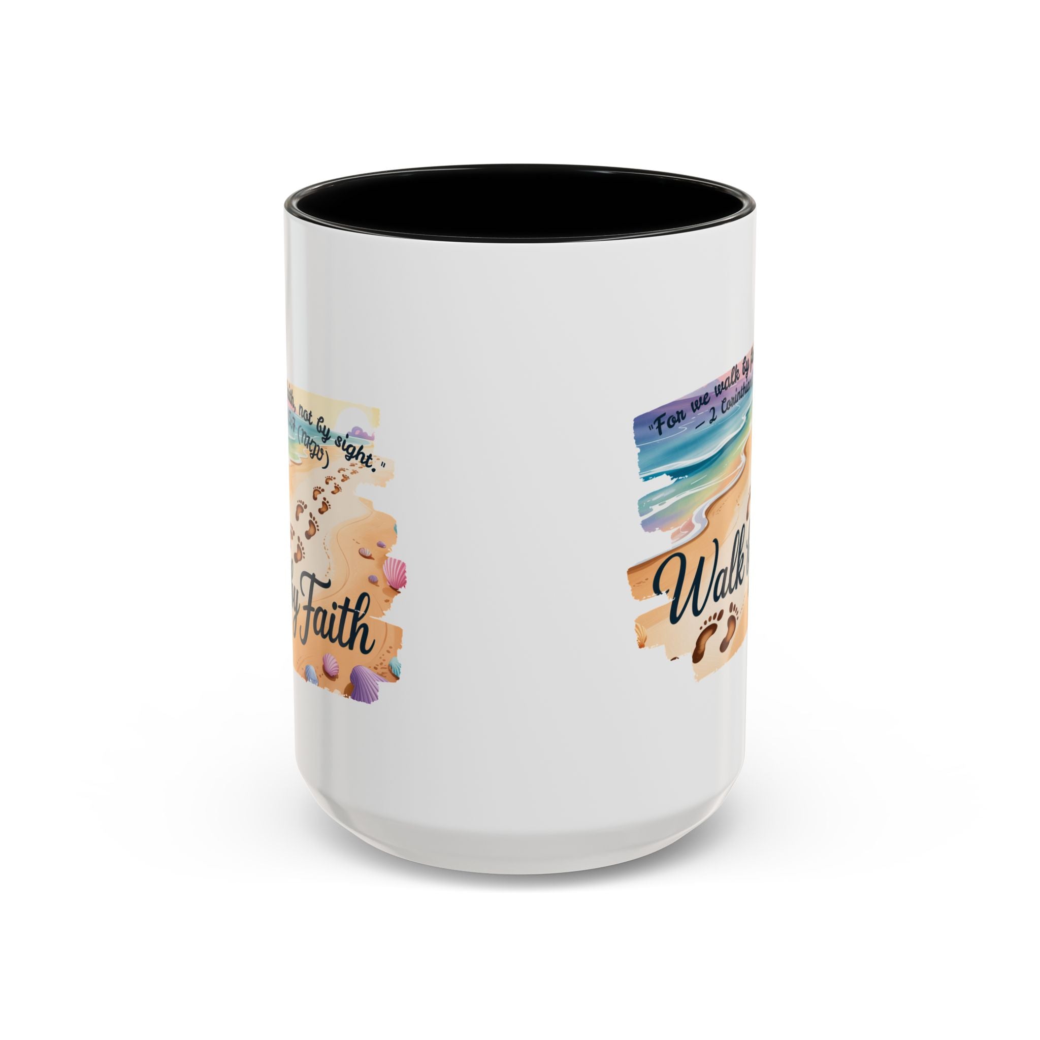 Walk by Faith Inspirational Coffee Mug, Motivational Drinkware, Faith Mug, Beach-Themed Cup, Perfect Gift for Friends