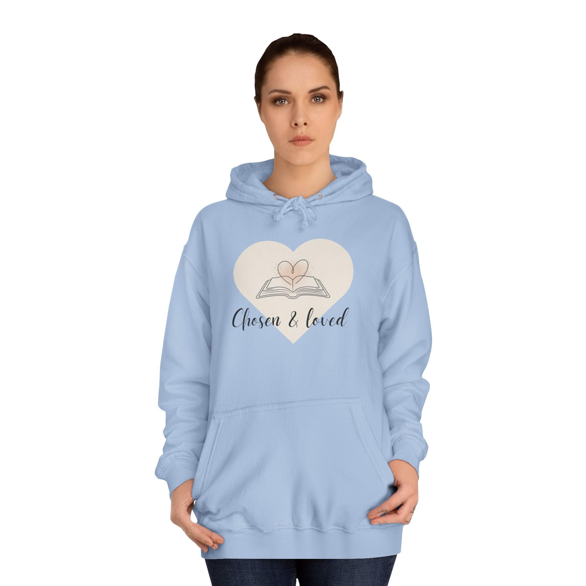 Chosen & Loved Cozy Reading Hoodie, Unisex College Apparel, Relaxed Style Sweatshirt - Light Colors
