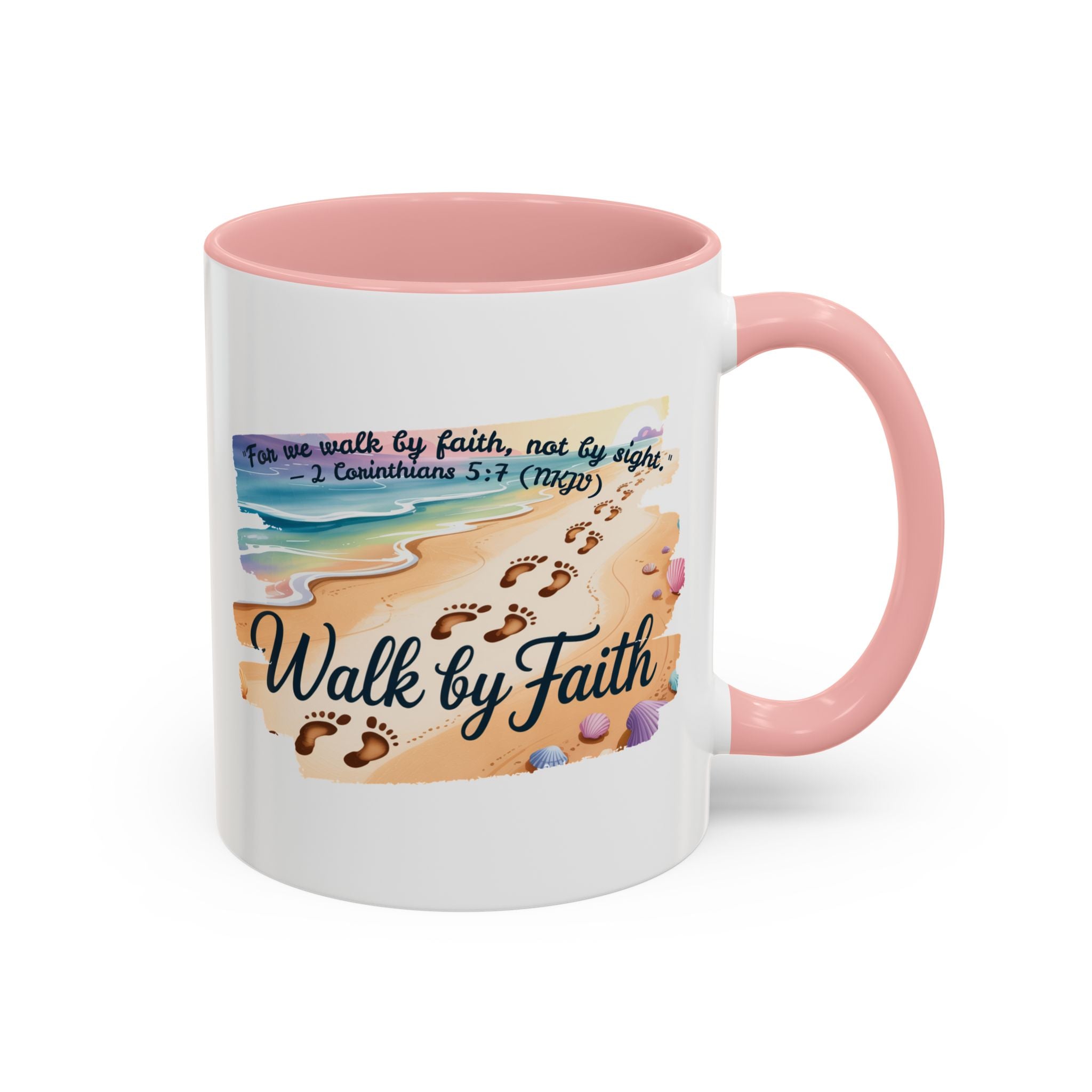 Walk by Faith Inspirational Coffee Mug, Motivational Drinkware, Faith Mug, Beach-Themed Cup, Perfect Gift for Friends