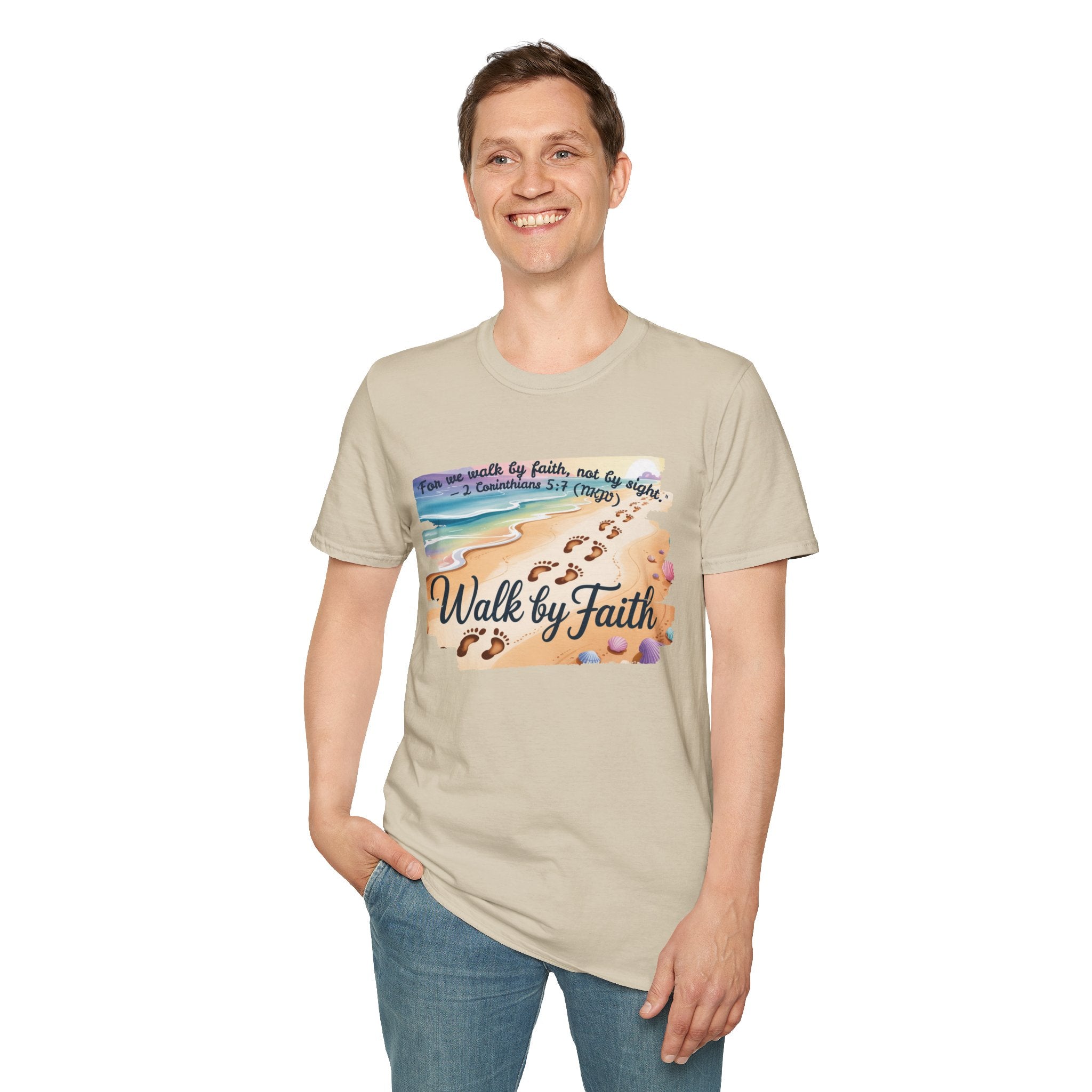 Walk by Faith Inspirational T-Shirt, Christian Apparel, Beach Vibe Tee, Casual Summer Wear, Gift for Believers