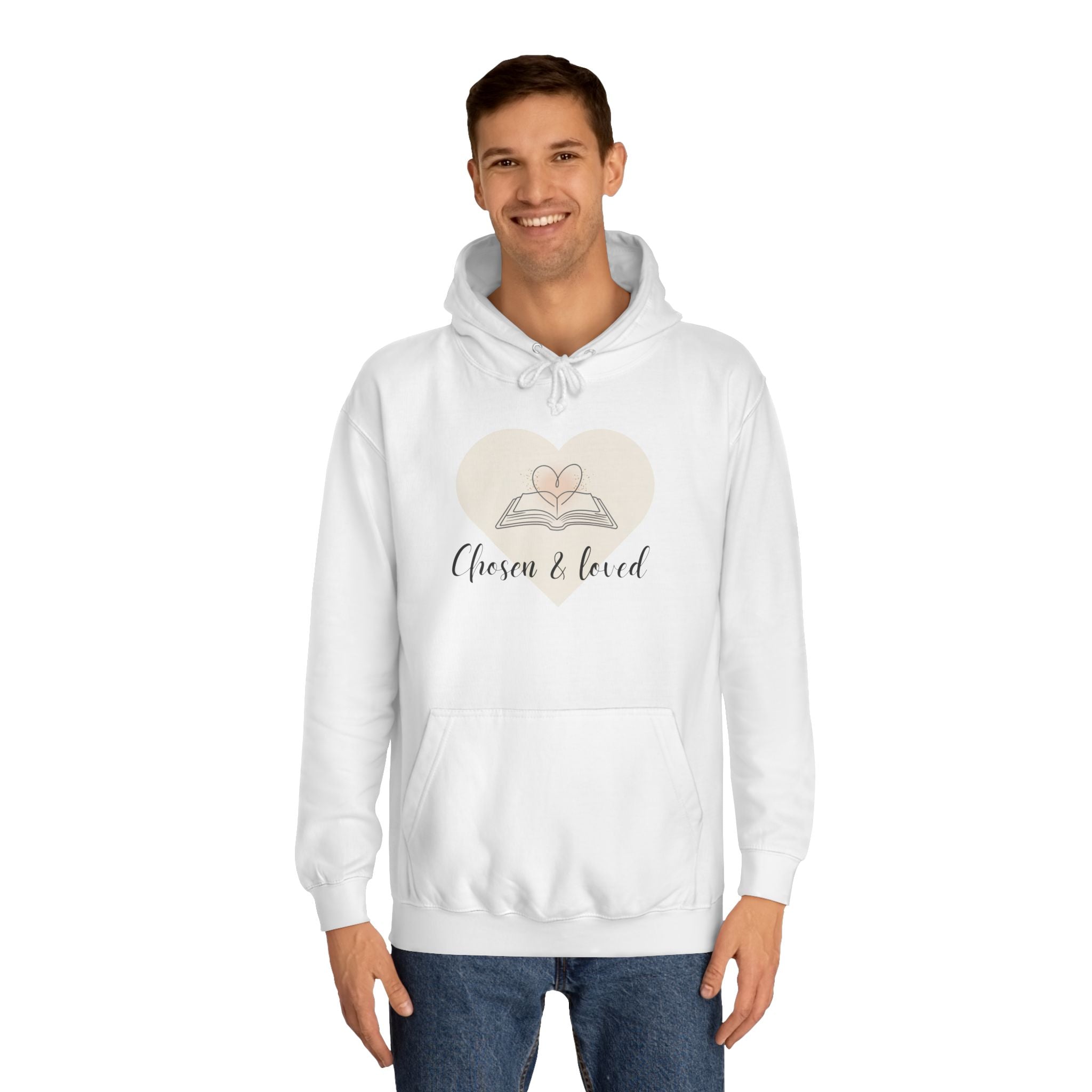 Chosen & Loved Cozy Reading Hoodie, Unisex College Apparel, Relaxed Style Sweatshirt - Light Colors