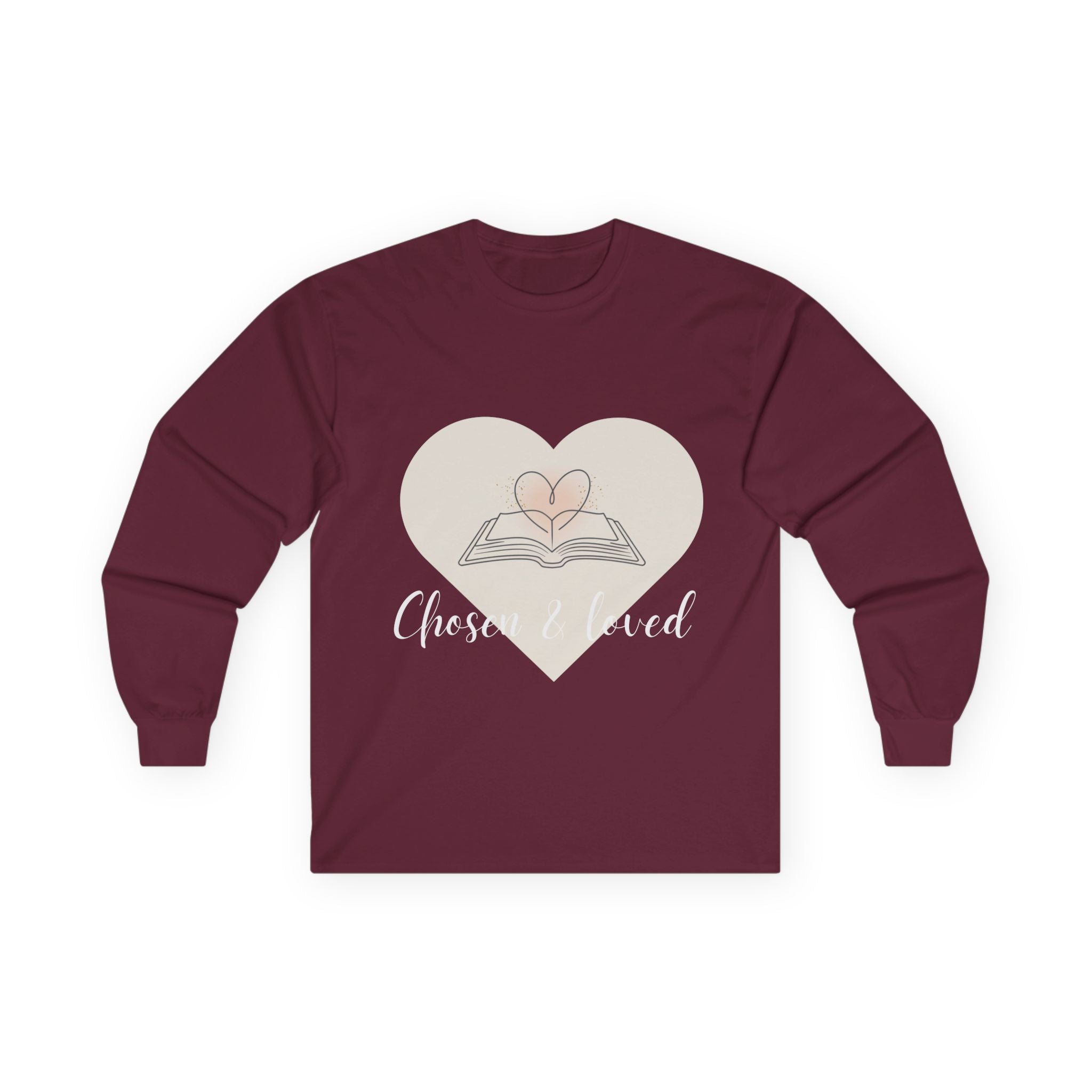 Chosen & Loved Long Sleeve Tee, Inspirational Shirt, Faith-Based Apparel, Mother's Day Gift, Heartwarming Gift, Everyday Wear - Dark Colors
