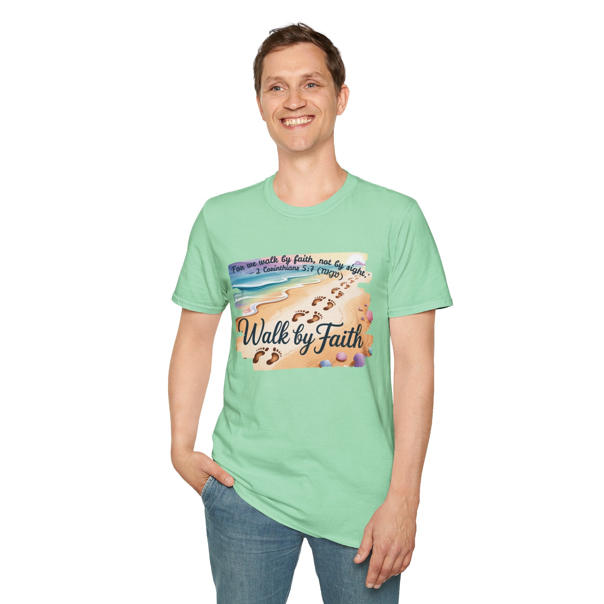 Walk by Faith Inspirational T-Shirt, Christian Apparel, Beach Vibe Tee, Casual Summer Wear, Gift for Believers