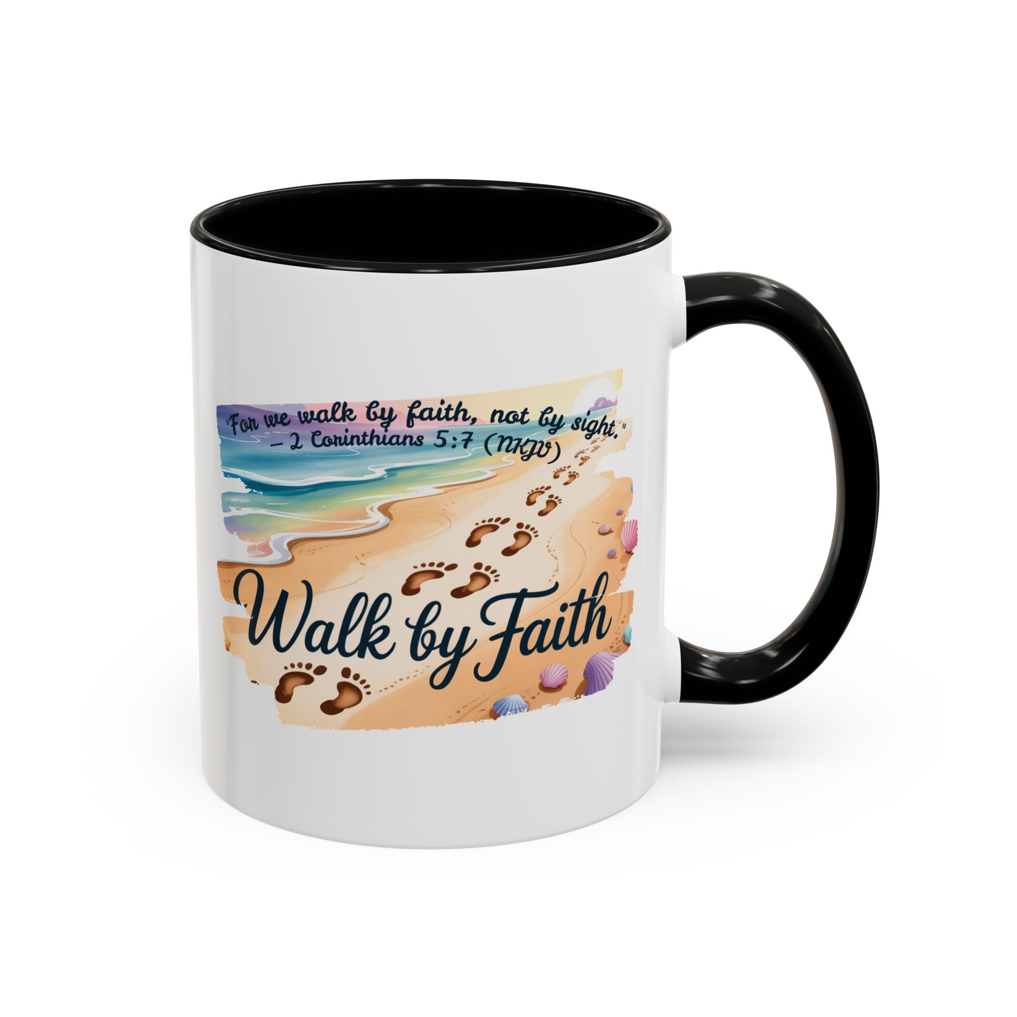 Walk by Faith Inspirational Coffee Mug, Motivational Drinkware, Faith Mug, Beach-Themed Cup, Perfect Gift for Friends