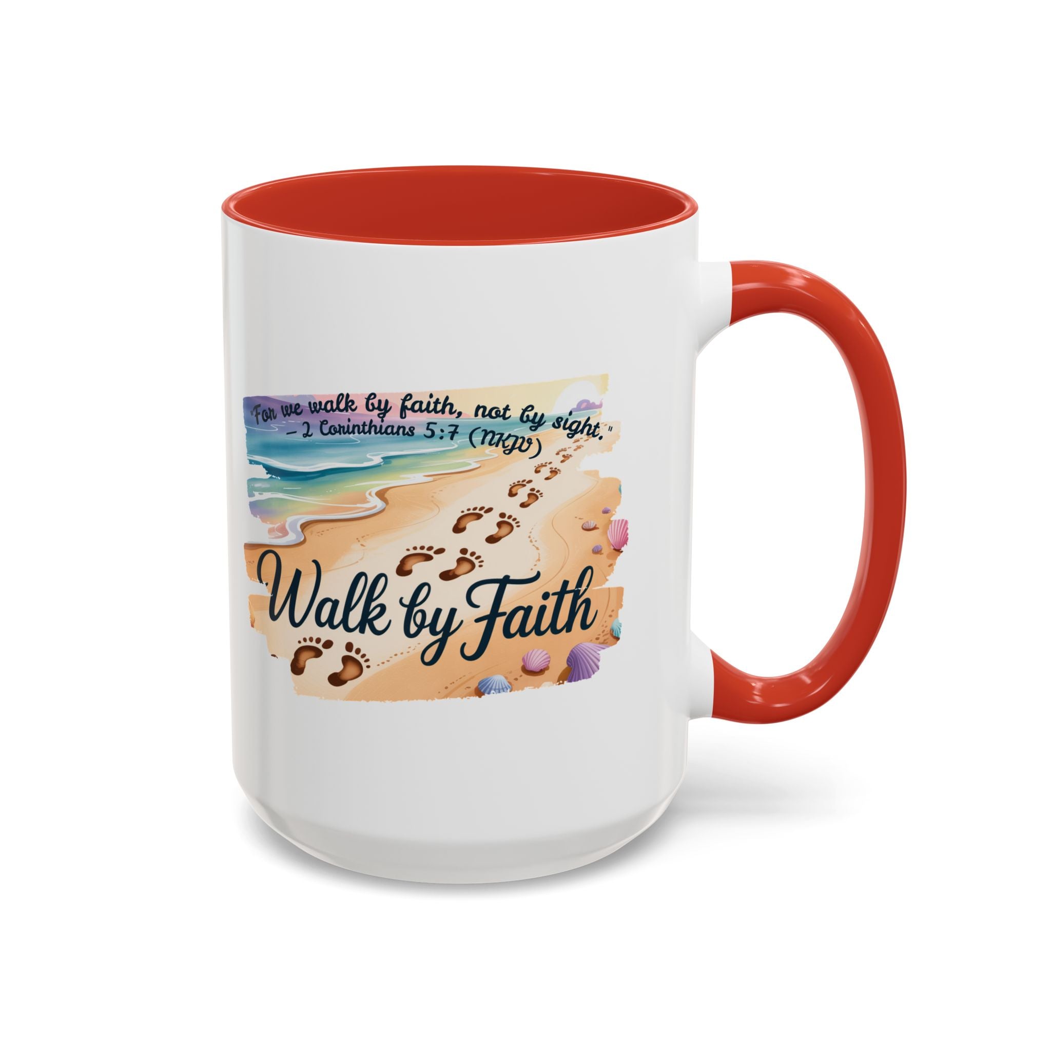 Walk by Faith Inspirational Coffee Mug, Motivational Drinkware, Faith Mug, Beach-Themed Cup, Perfect Gift for Friends