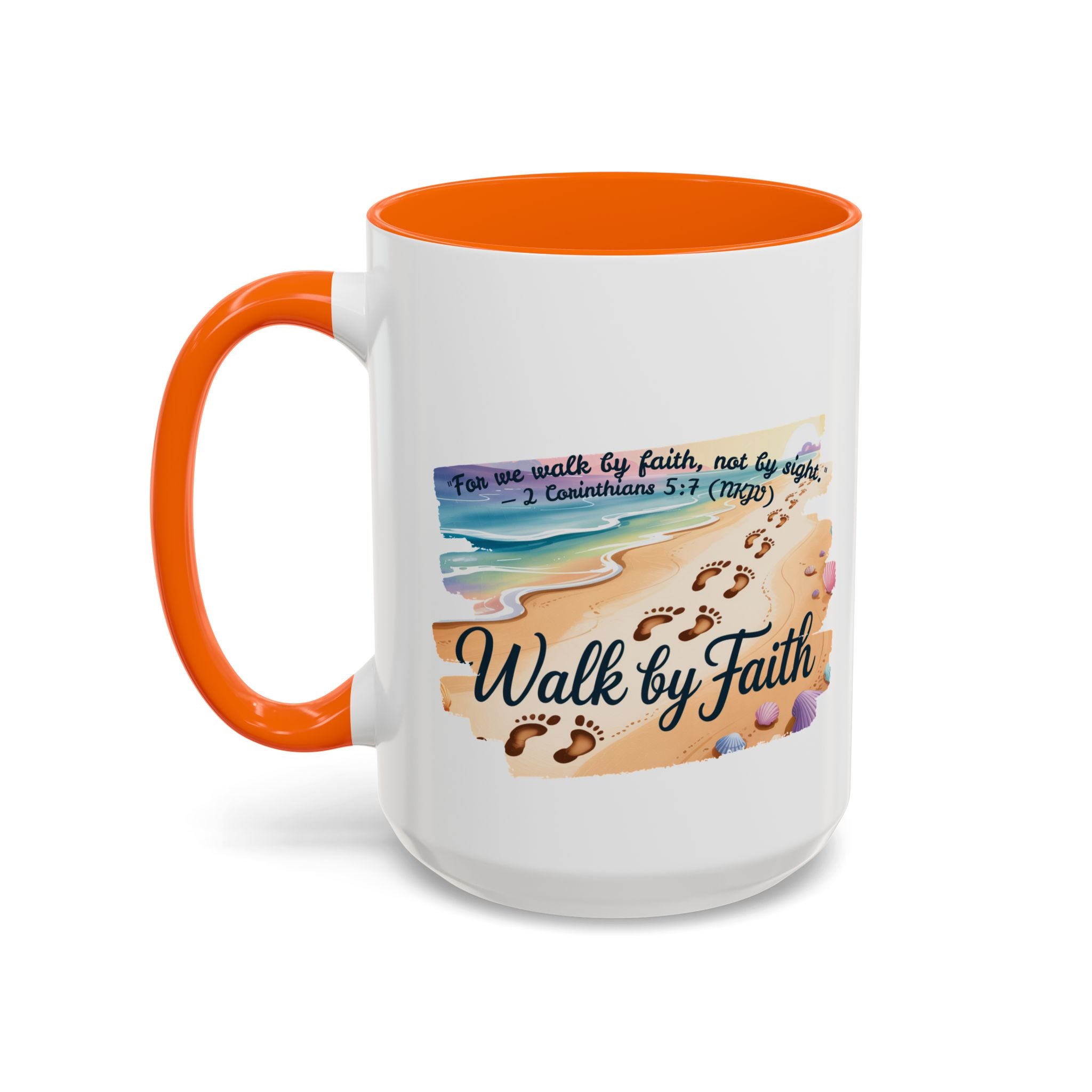 Walk by Faith Inspirational Coffee Mug, Motivational Drinkware, Faith Mug, Beach-Themed Cup, Perfect Gift for Friends