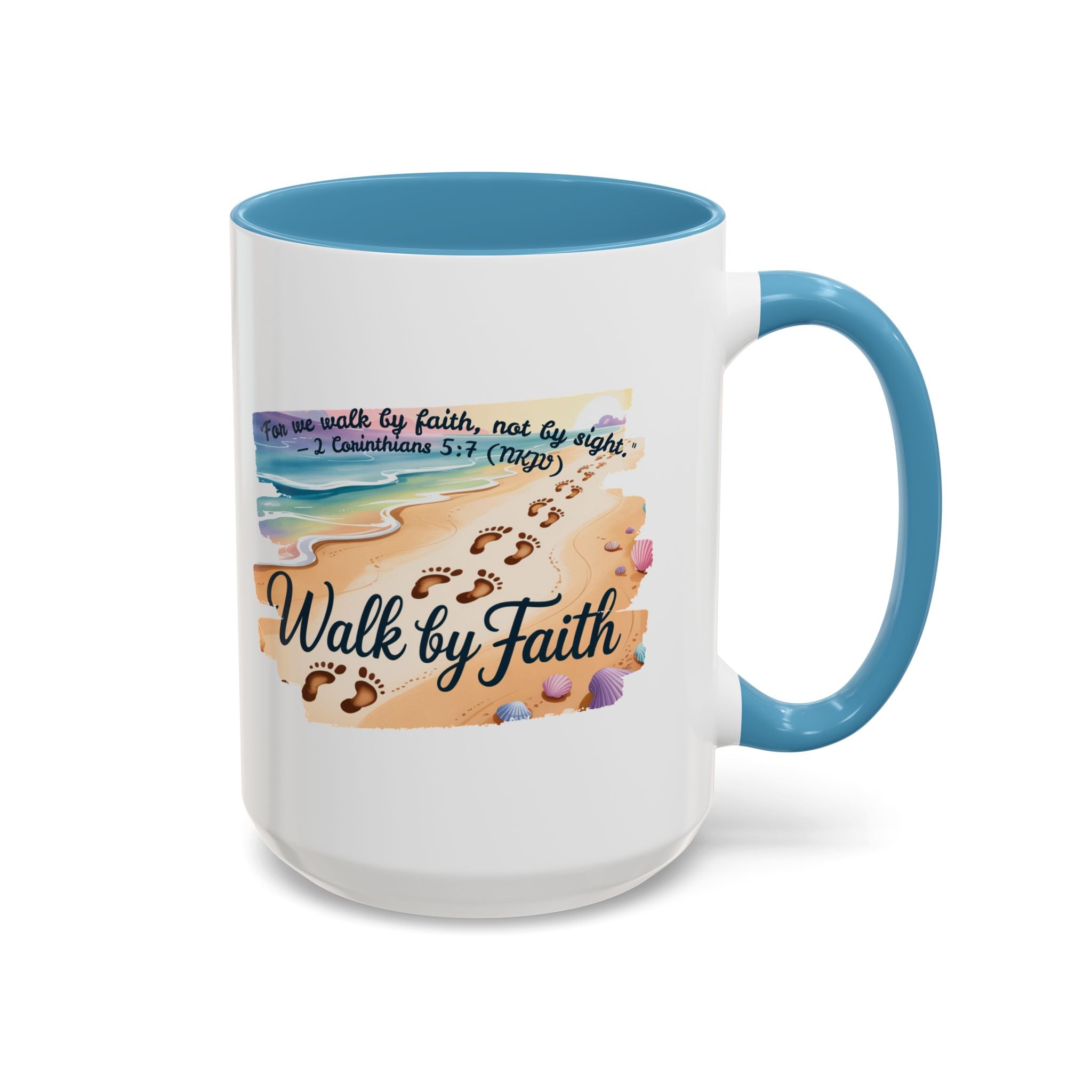 Walk by Faith Inspirational Coffee Mug, Motivational Drinkware, Faith Mug, Beach-Themed Cup, Perfect Gift for Friends