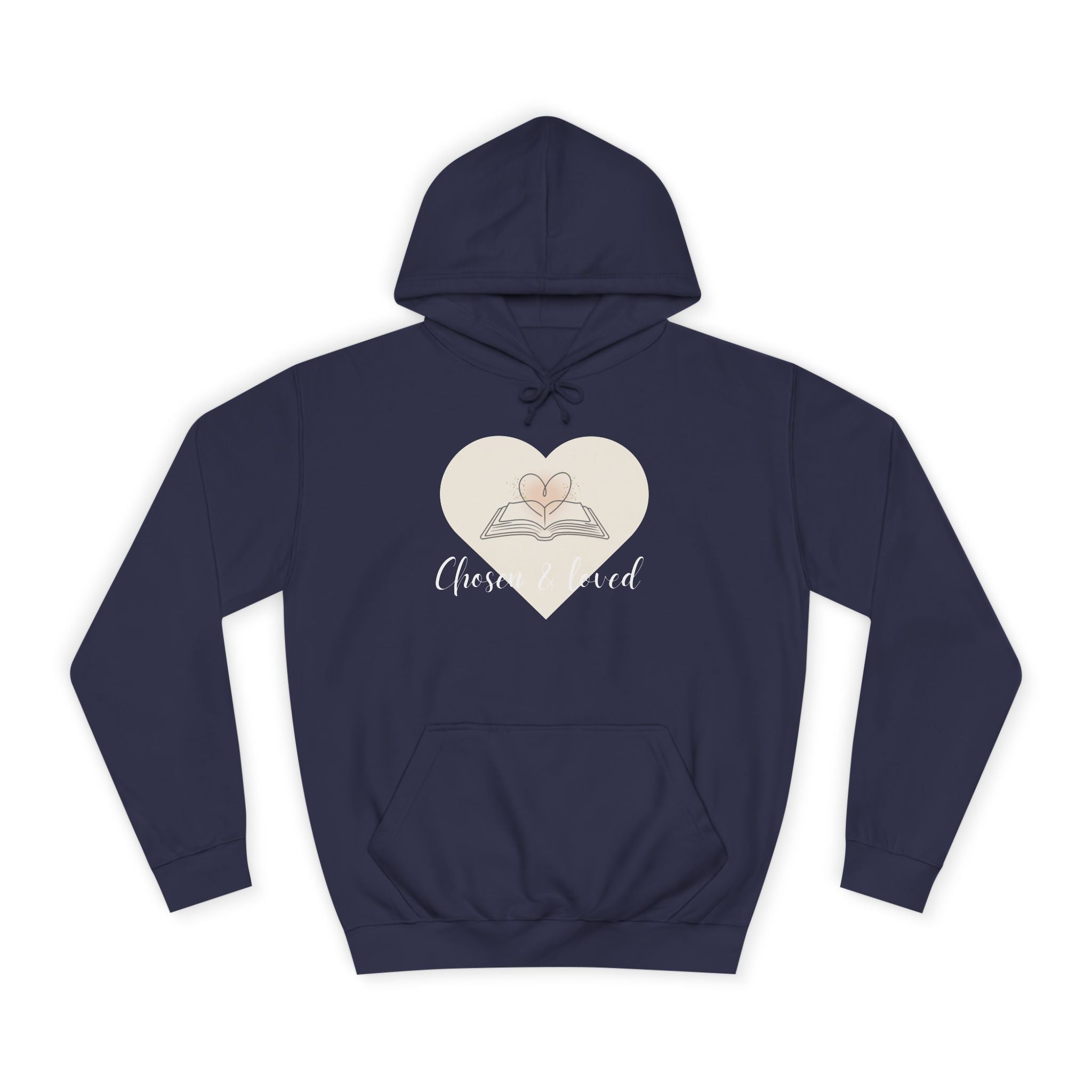 Chosen & Loved Cozy Reading Hoodie, Unisex College Apparel, Relaxed Style Sweatshirt - Dark Colors