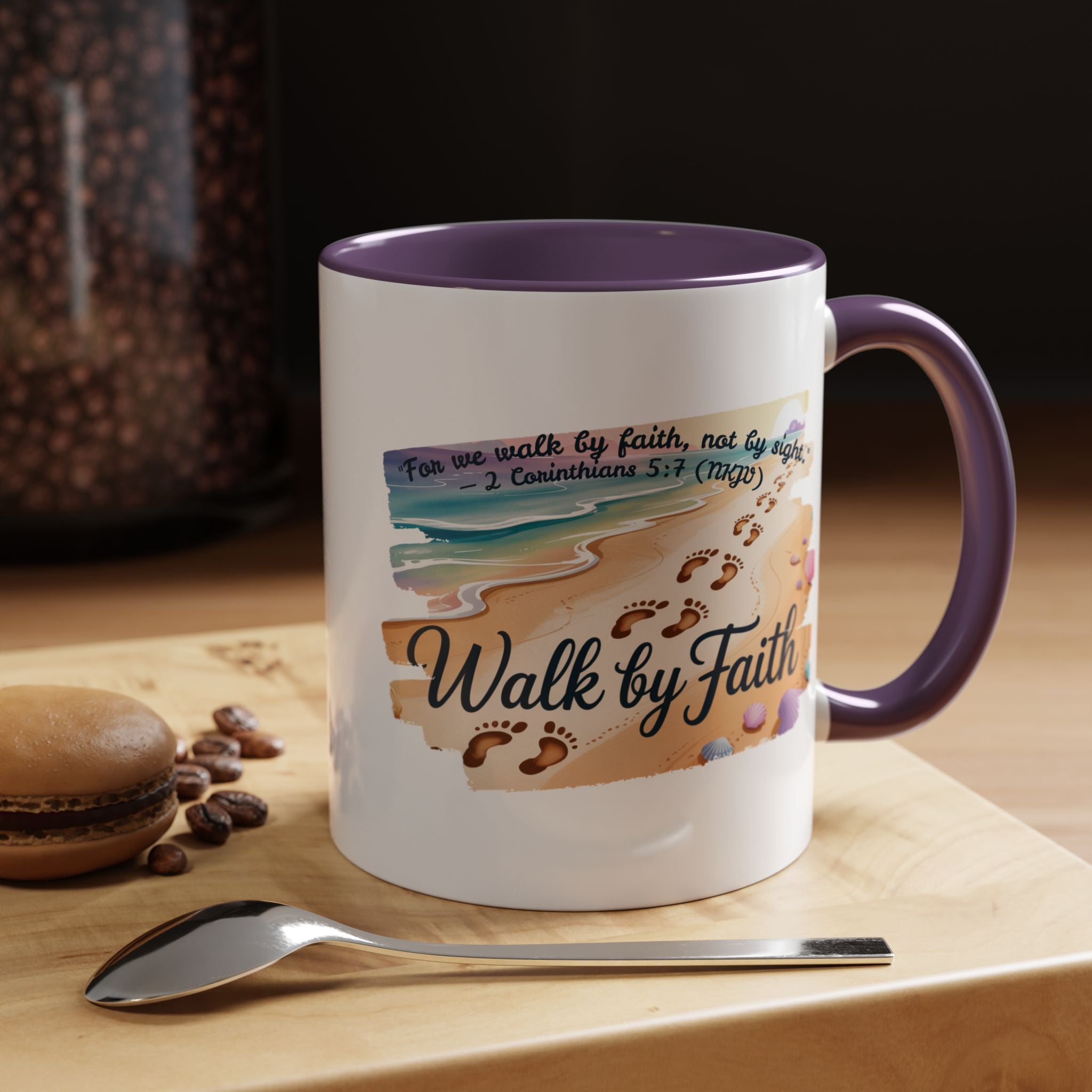 Walk by Faith Inspirational Coffee Mug, Motivational Drinkware, Faith Mug, Beach-Themed Cup, Perfect Gift for Friends