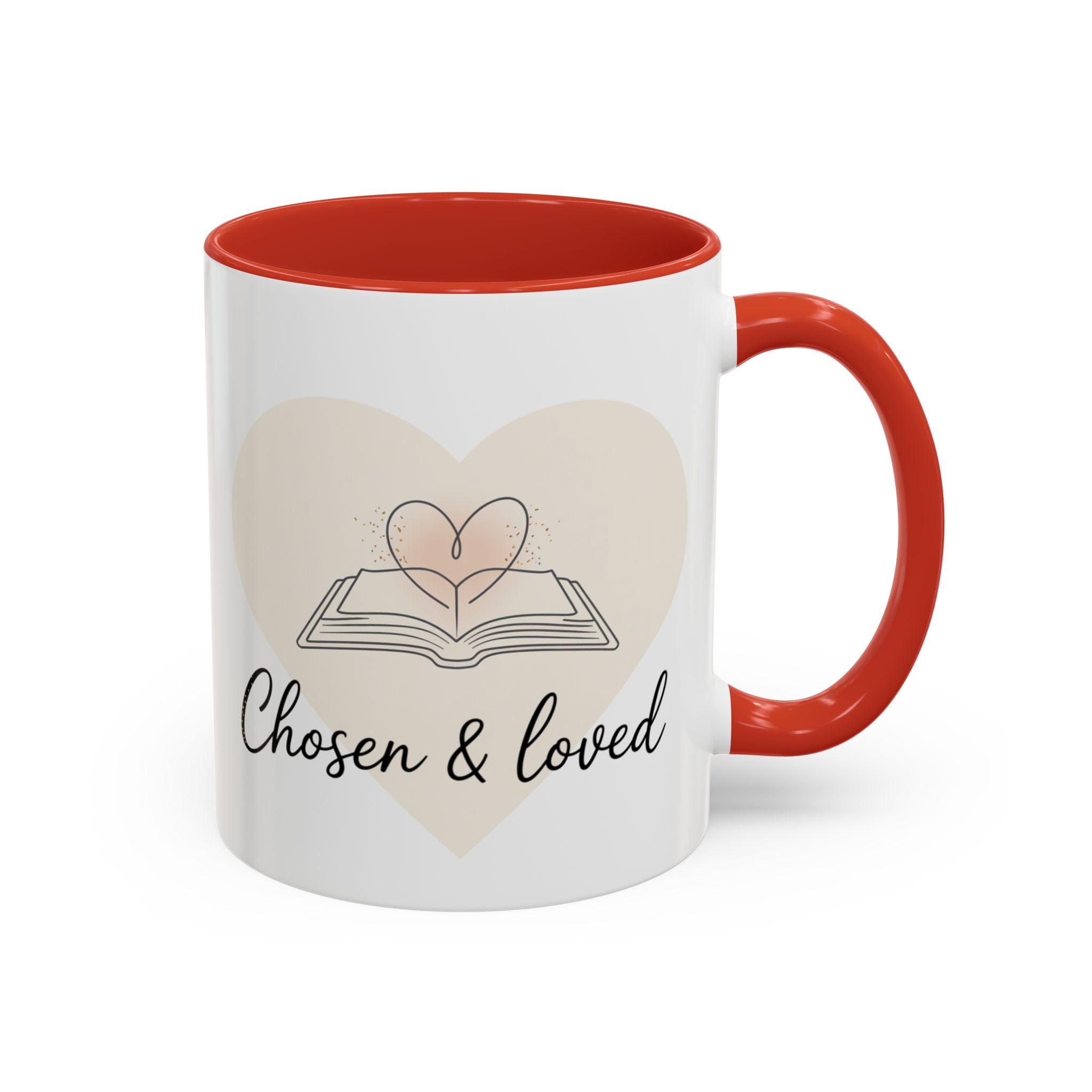 Chosen & Loved Accent Coffee Mug - Inspirational Gift, Heartwarming Mug, Cozy Beverage Cup, Perfect for Readers, Warm Reminder