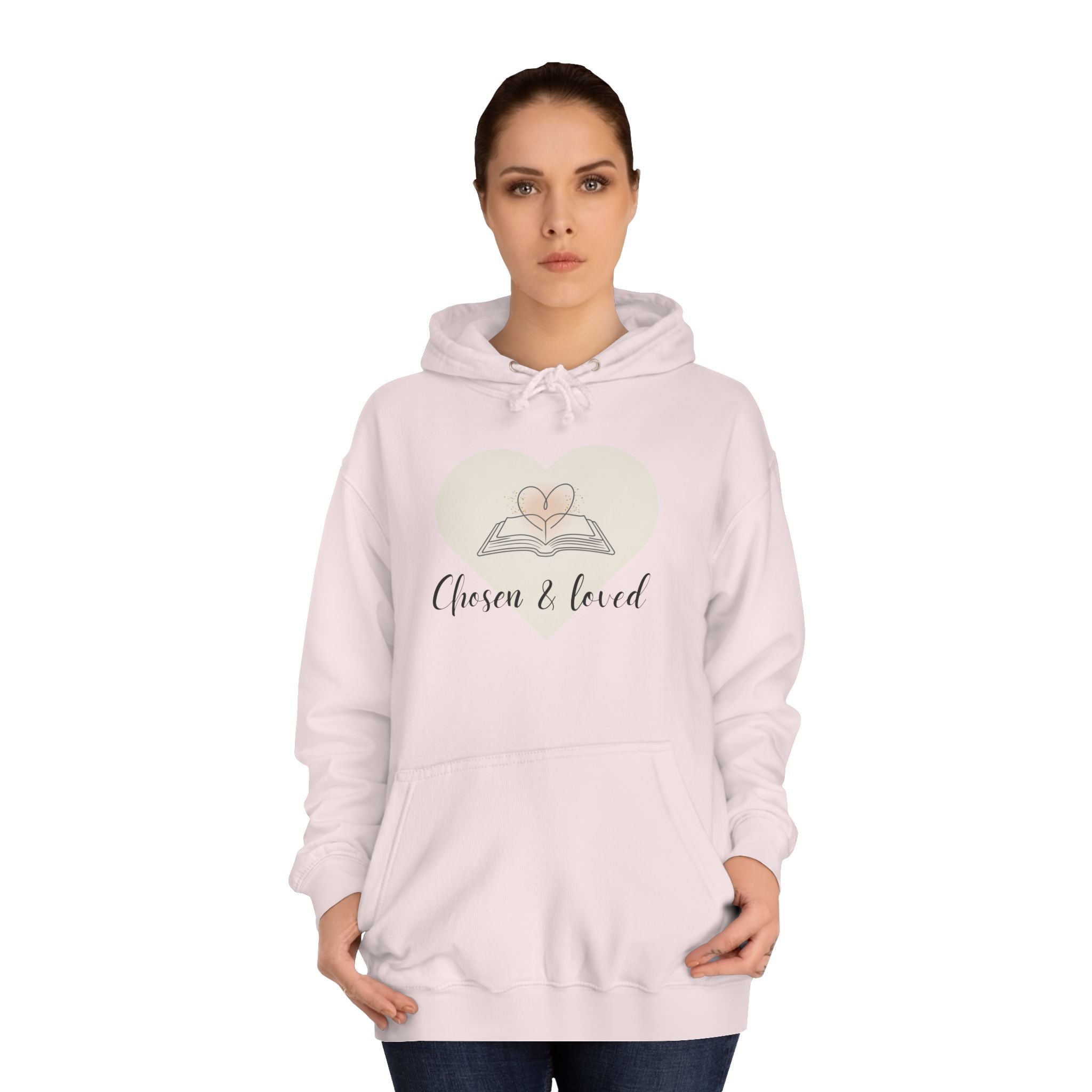 Chosen & Loved Cozy Reading Hoodie, Unisex College Apparel, Relaxed Style Sweatshirt - Light Colors