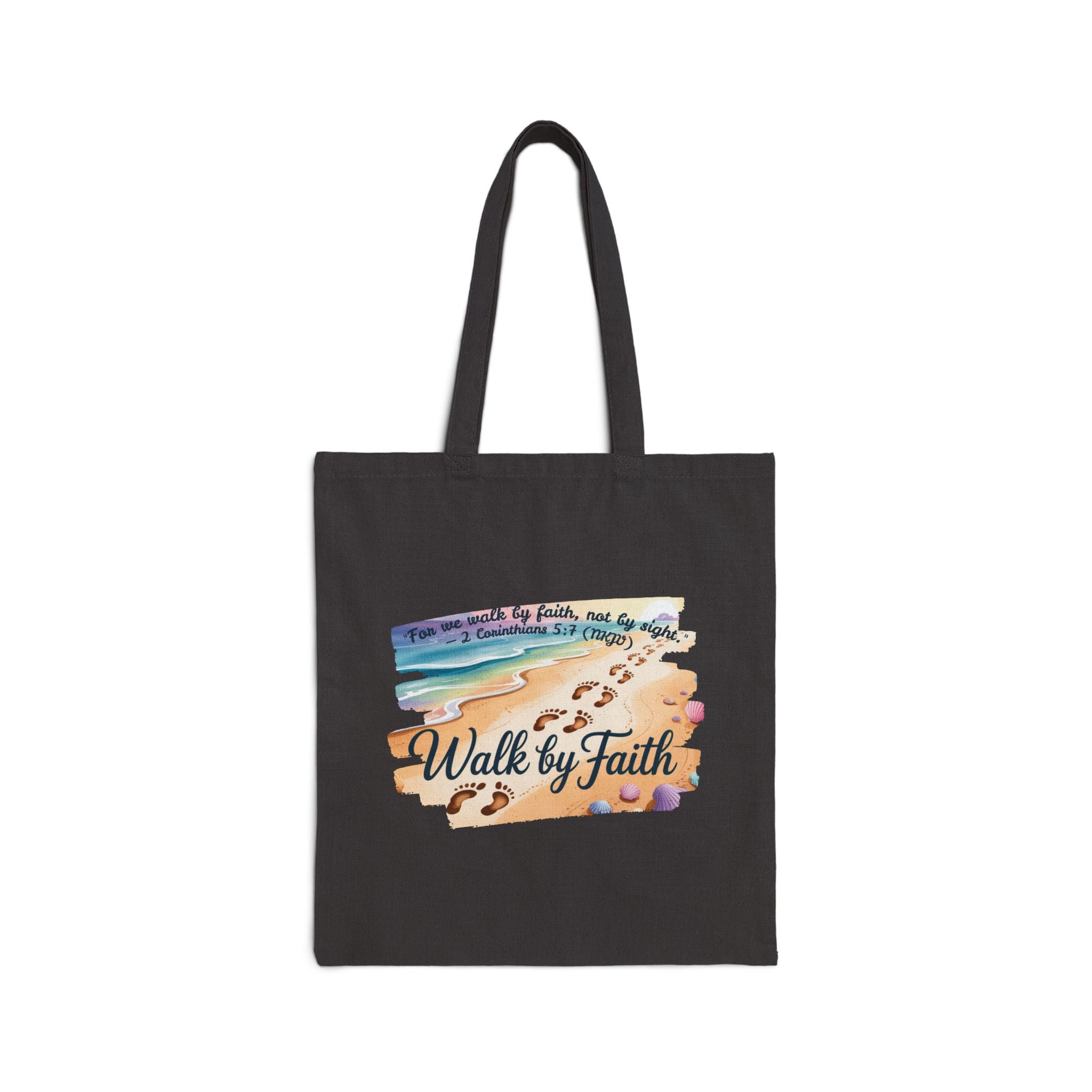 Walk by Faith Inspirational Cotton Canvas Tote Bag, Eco-Friendly, Reusable Grocery Bag, Christian Gift, Beach Day, Everyday Use