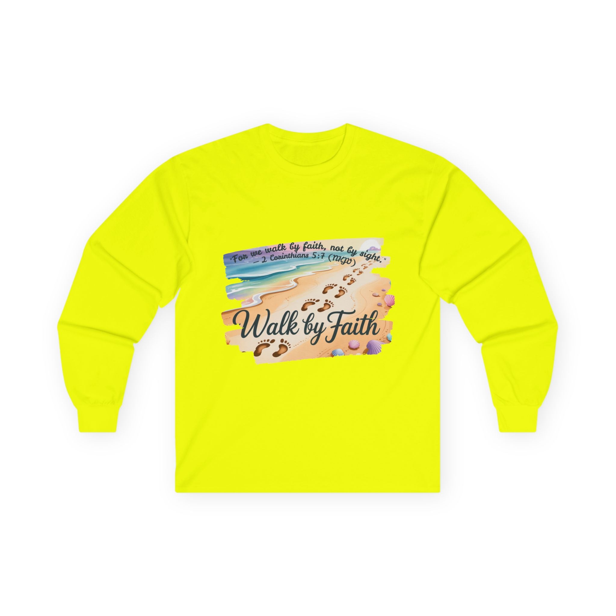 Walk by Faith Long Sleeve Tee with Inspirational Design, Faith Apparel, Spiritual Gift, Beach Vibes Shirt, Cozy Everyday Wear