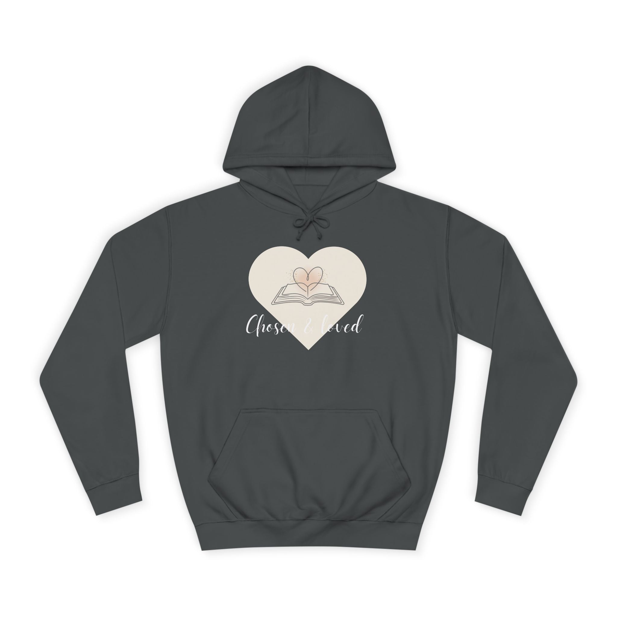 Chosen & Loved Cozy Reading Hoodie, Unisex College Apparel, Relaxed Style Sweatshirt - Dark Colors