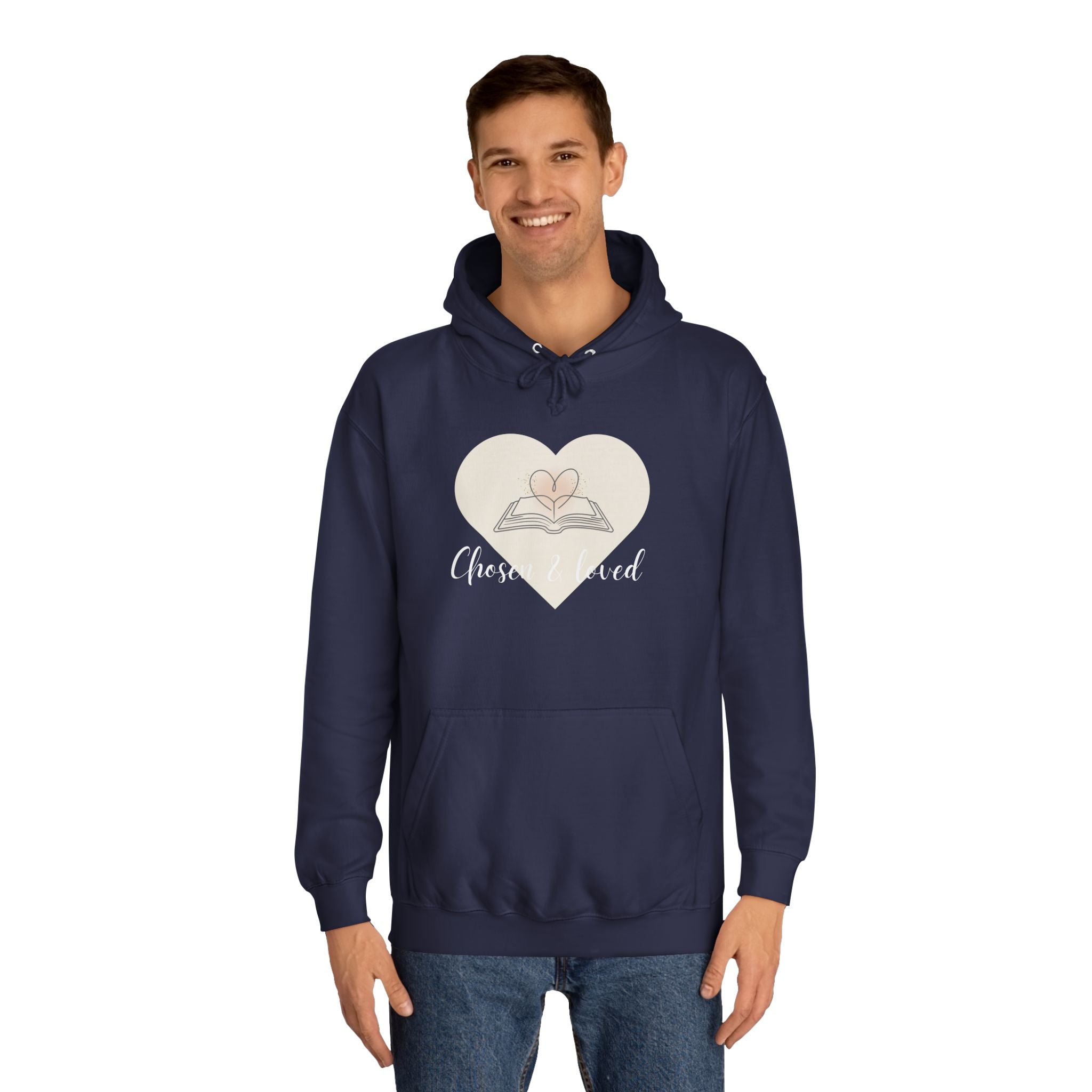Chosen & Loved Cozy Reading Hoodie, Unisex College Apparel, Relaxed Style Sweatshirt - Dark Colors