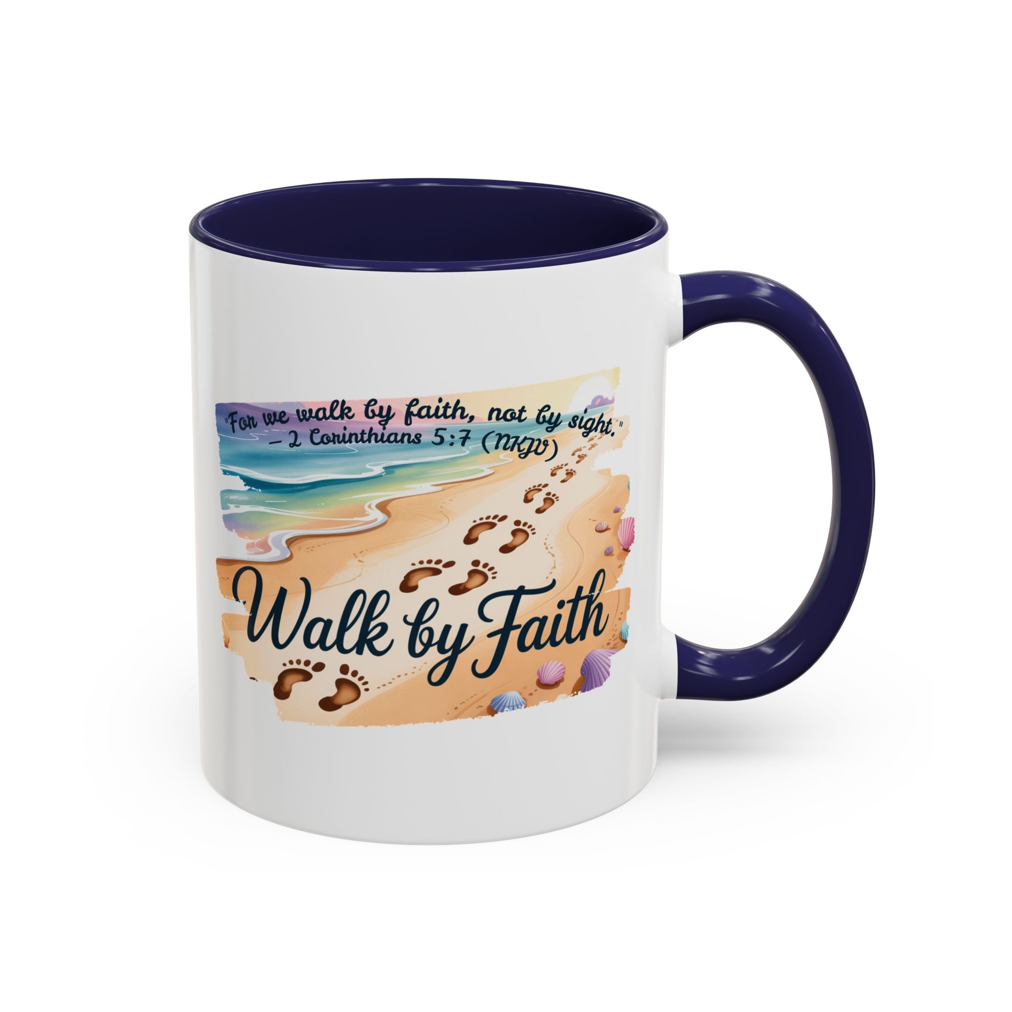 Walk by Faith Inspirational Coffee Mug, Motivational Drinkware, Faith Mug, Beach-Themed Cup, Perfect Gift for Friends
