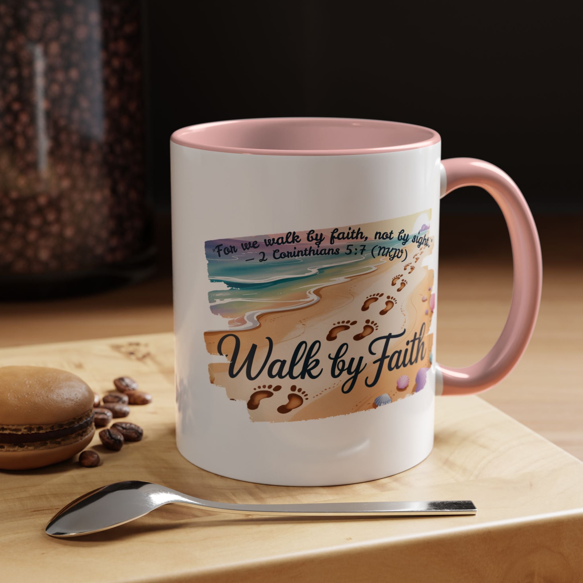 Walk by Faith Inspirational Coffee Mug, Motivational Drinkware, Faith Mug, Beach-Themed Cup, Perfect Gift for Friends