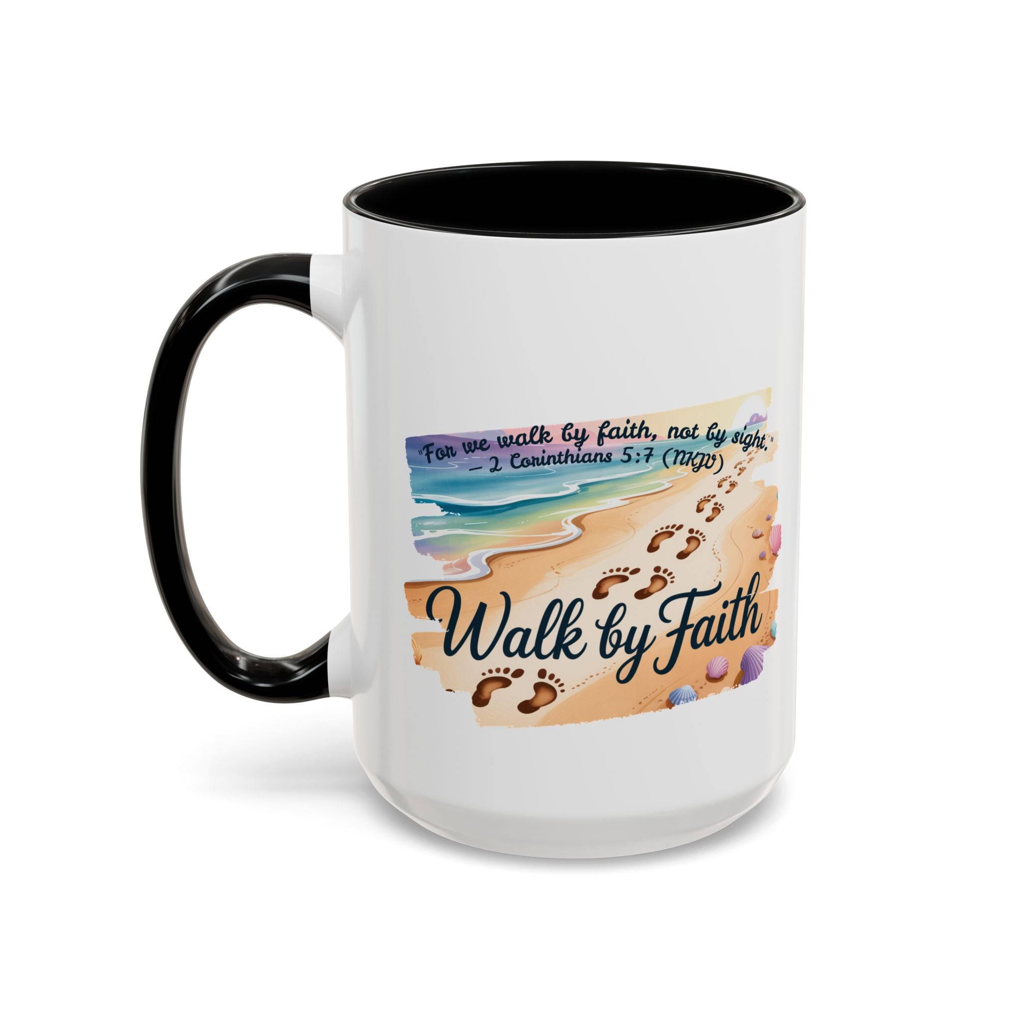 Walk by Faith Inspirational Coffee Mug, Motivational Drinkware, Faith Mug, Beach-Themed Cup, Perfect Gift for Friends
