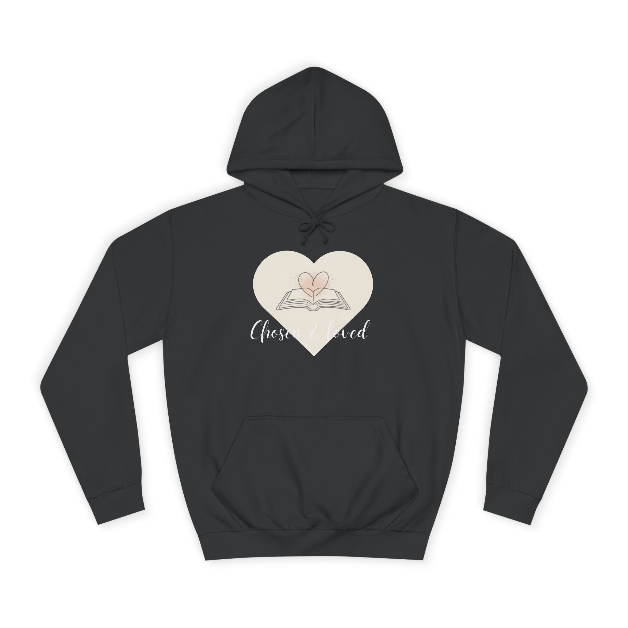 Chosen & Loved Cozy Reading Hoodie, Unisex College Apparel, Relaxed Style Sweatshirt - Dark Colors