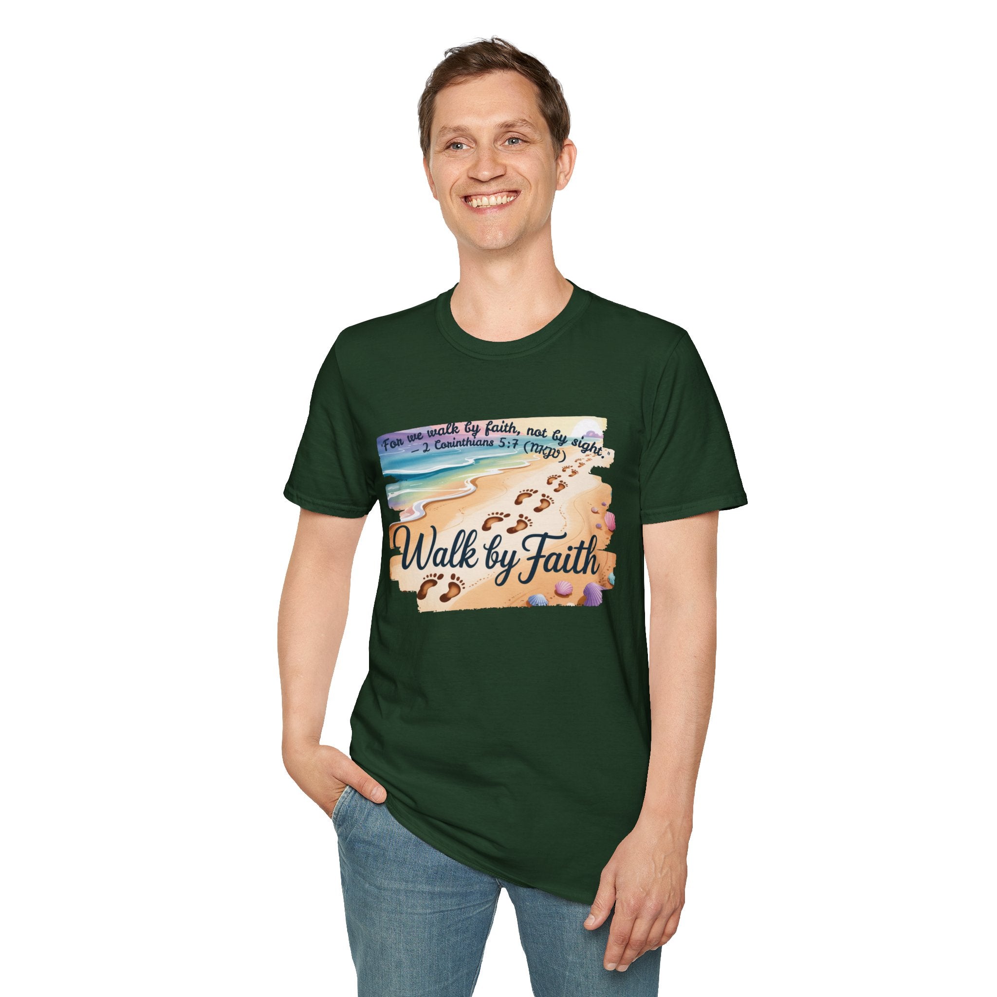 Walk by Faith Inspirational T-Shirt, Christian Apparel, Beach Vibe Tee, Casual Summer Wear, Gift for Believers