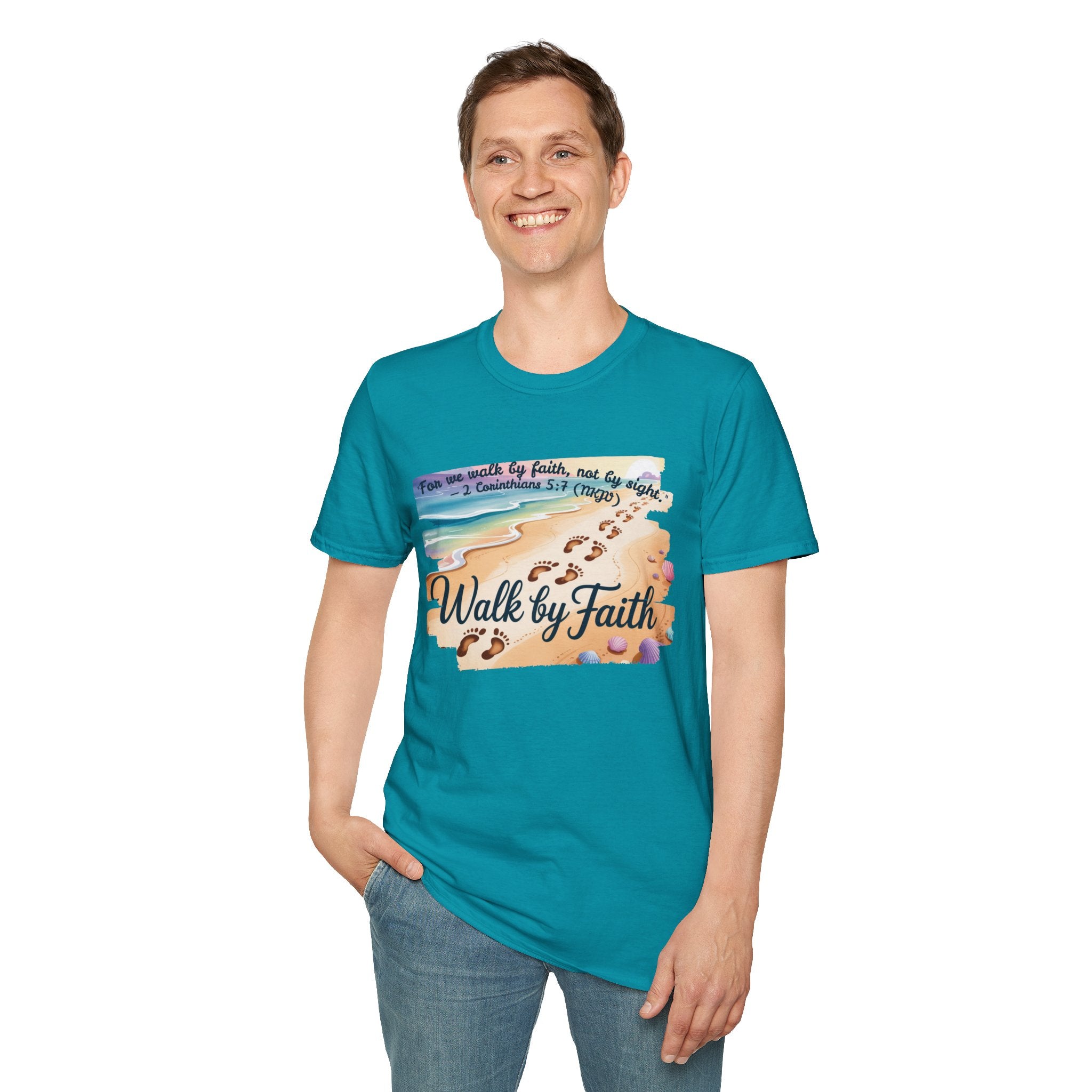 Walk by Faith Inspirational T-Shirt, Christian Apparel, Beach Vibe Tee, Casual Summer Wear, Gift for Believers