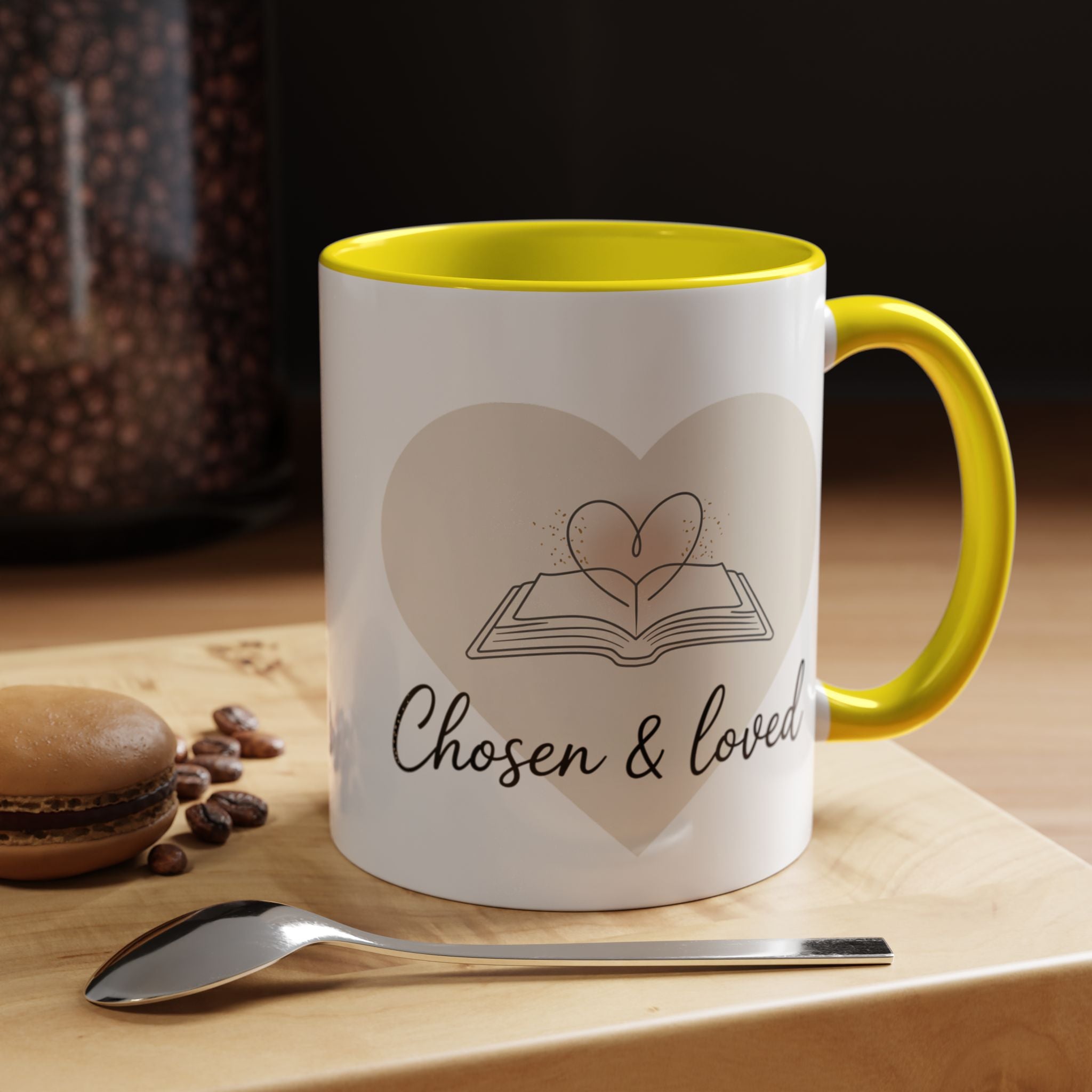 Chosen & Loved Accent Coffee Mug - Inspirational Gift, Heartwarming Mug, Cozy Beverage Cup, Perfect for Readers, Warm Reminder