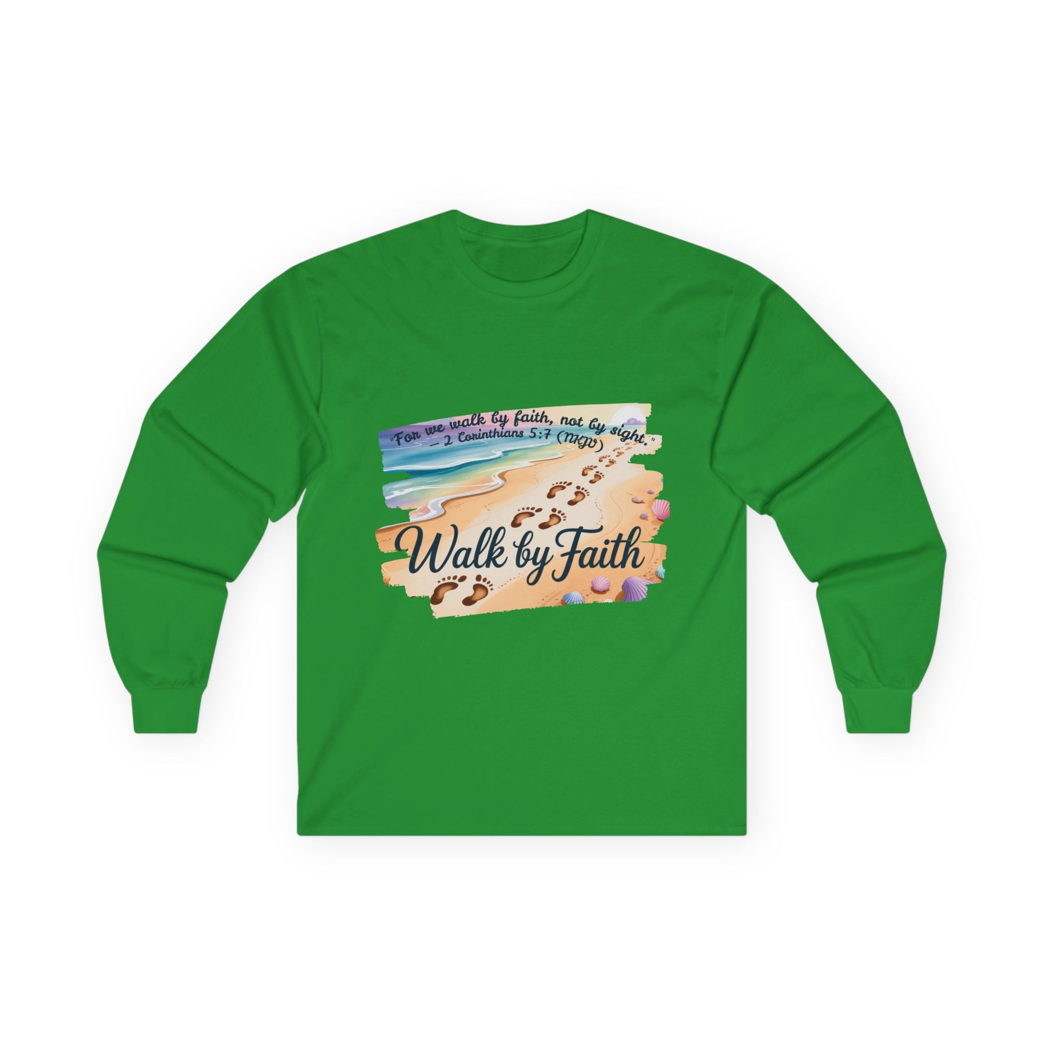 Walk by Faith Long Sleeve Tee with Inspirational Design, Faith Apparel, Spiritual Gift, Beach Vibes Shirt, Cozy Everyday Wear