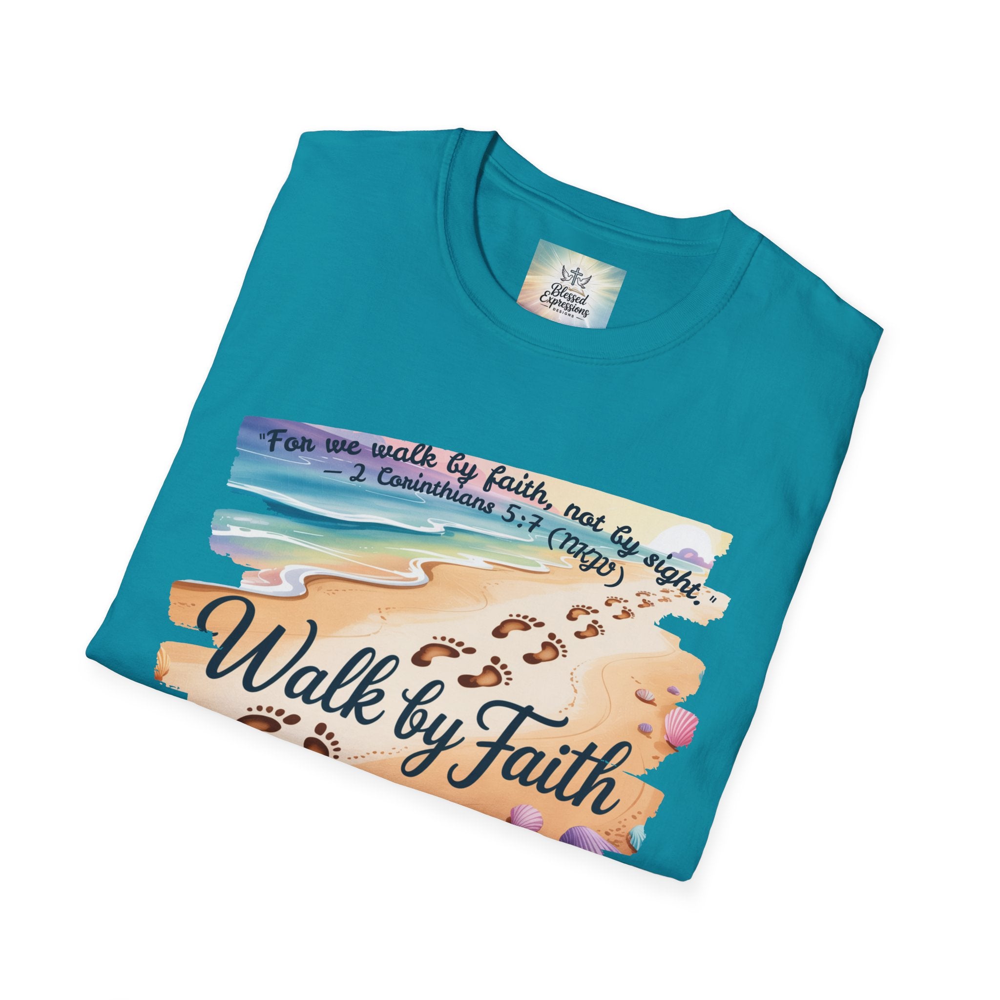 Walk by Faith Inspirational T-Shirt, Christian Apparel, Beach Vibe Tee, Casual Summer Wear, Gift for Believers