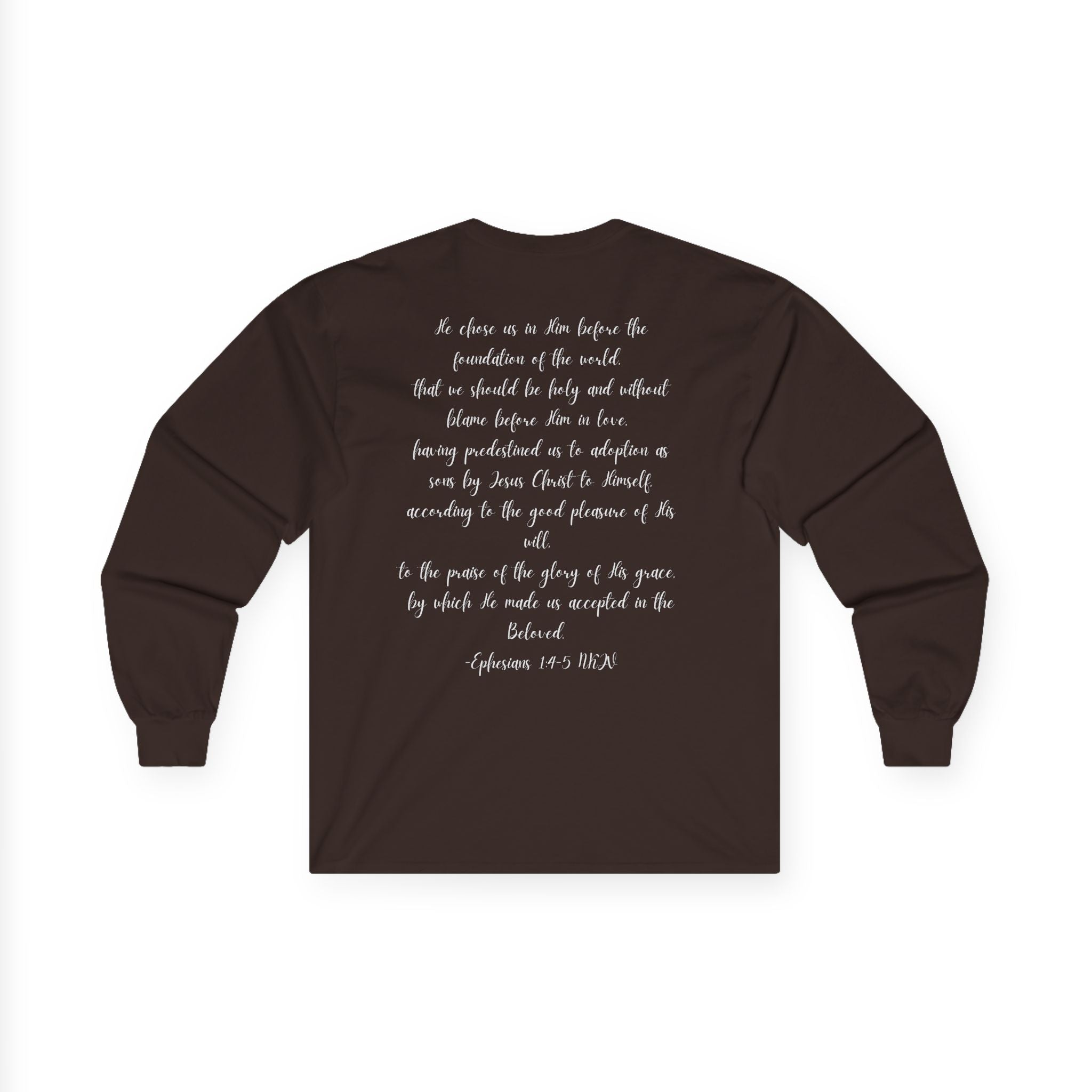 Chosen & Loved Long Sleeve Tee, Inspirational Shirt, Faith-Based Apparel, Mother's Day Gift, Heartwarming Gift, Everyday Wear - Dark Colors