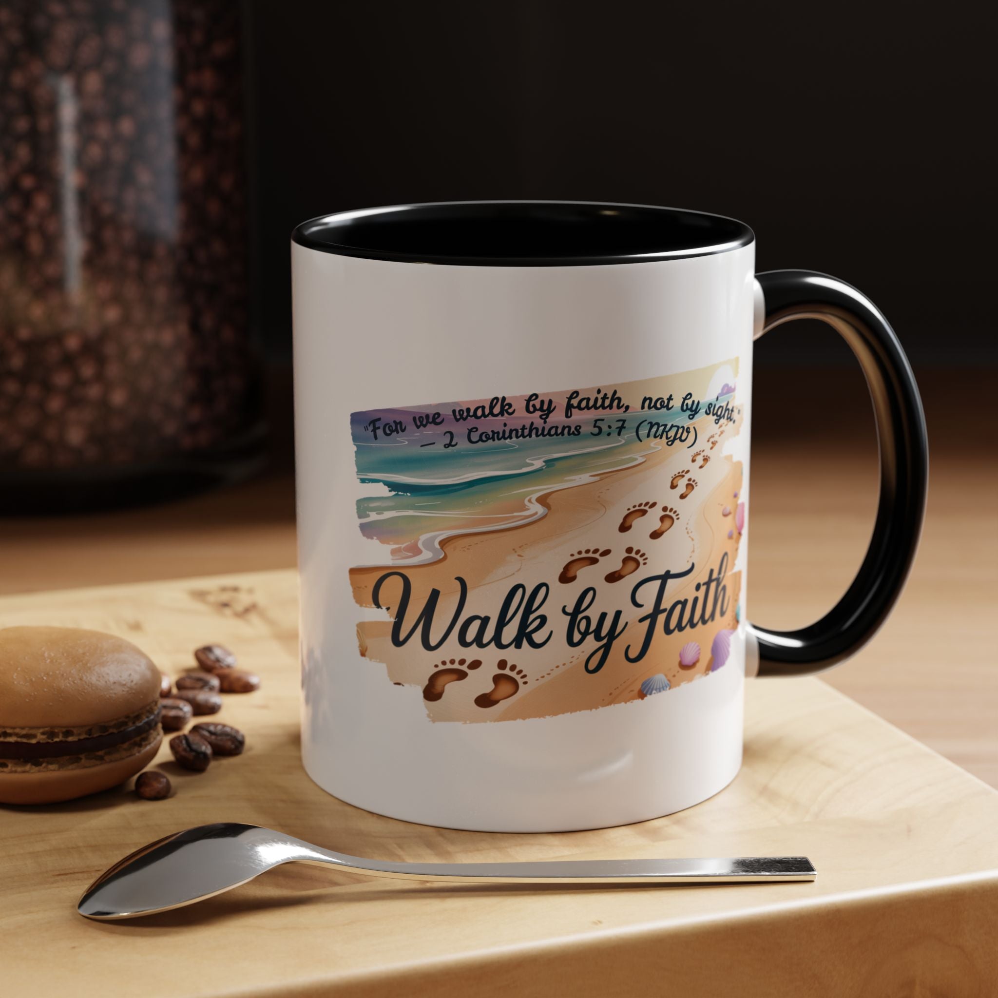 Walk by Faith Inspirational Coffee Mug, Motivational Drinkware, Faith Mug, Beach-Themed Cup, Perfect Gift for Friends
