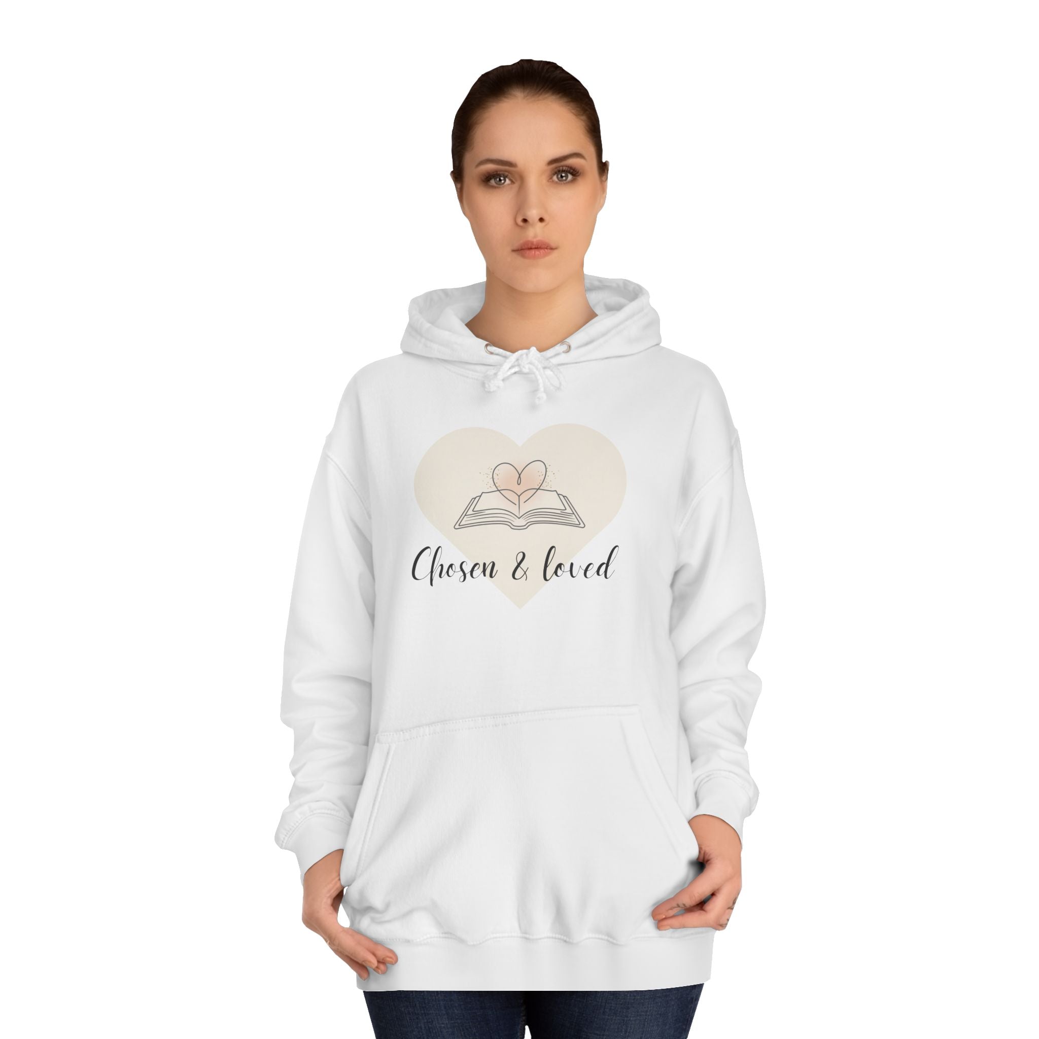 Chosen & Loved Cozy Reading Hoodie, Unisex College Apparel, Relaxed Style Sweatshirt - Light Colors